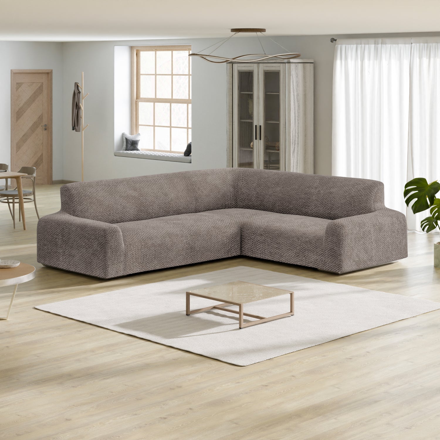 Brown Corner Sofa Slipcover, Velvet Collection