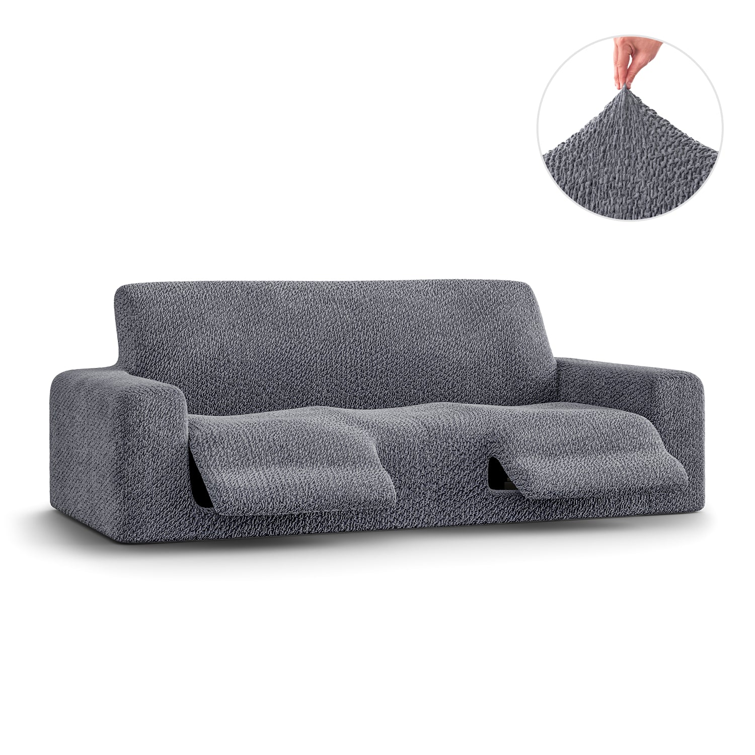 Grey 3 Seater Recliner Slipcover, Velvet Collection