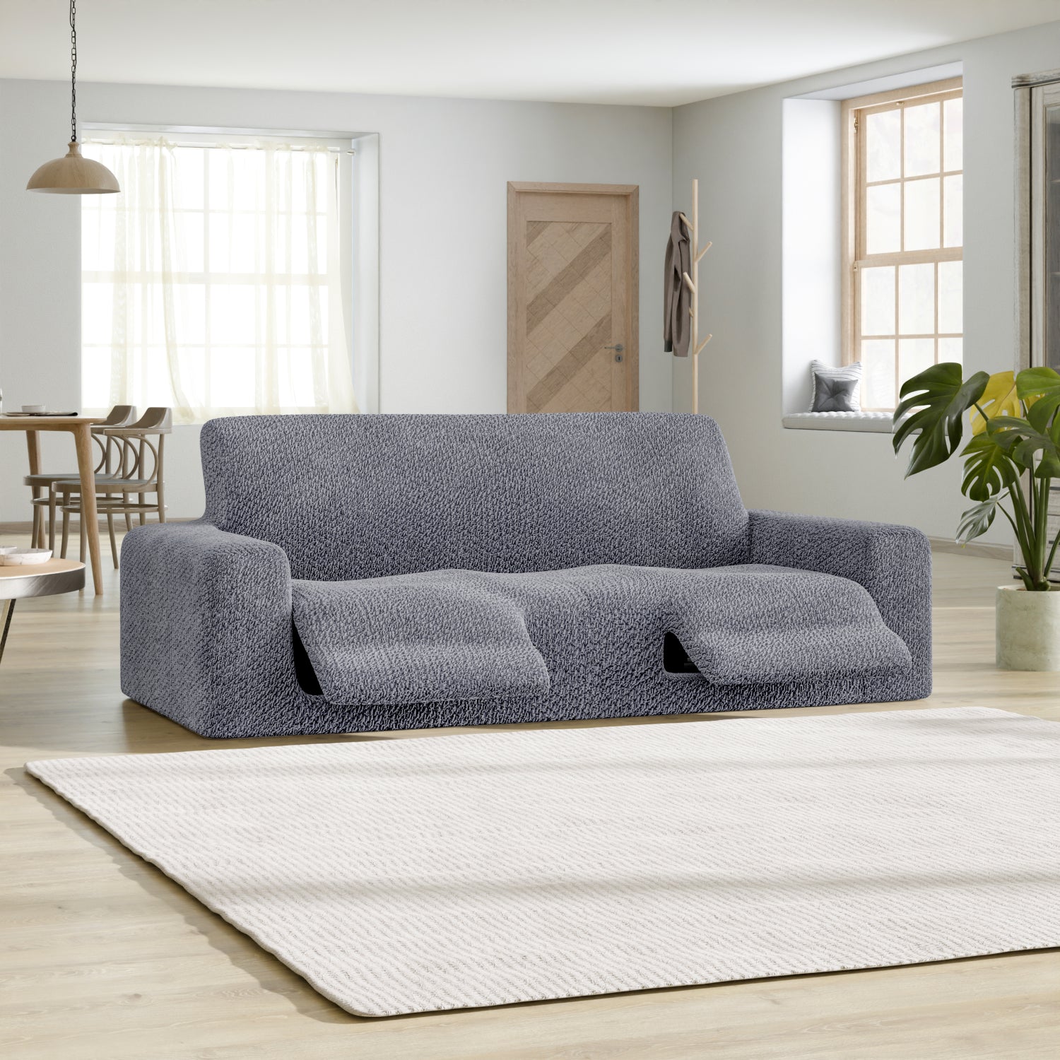 Grey 3 Seater Recliner Slipcover, Velvet Collection
