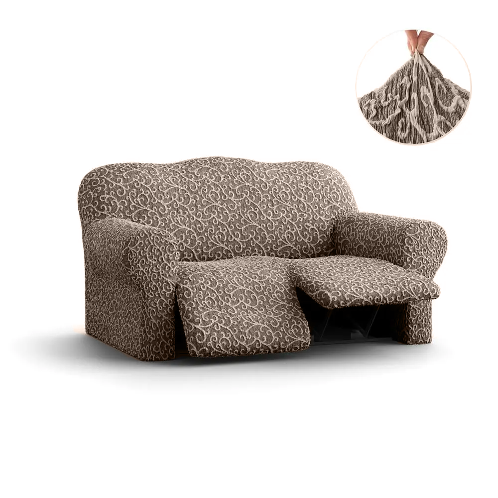 Brown Arabesco 2 Seater Recliner Slipcover, Jacquard 3D Collection