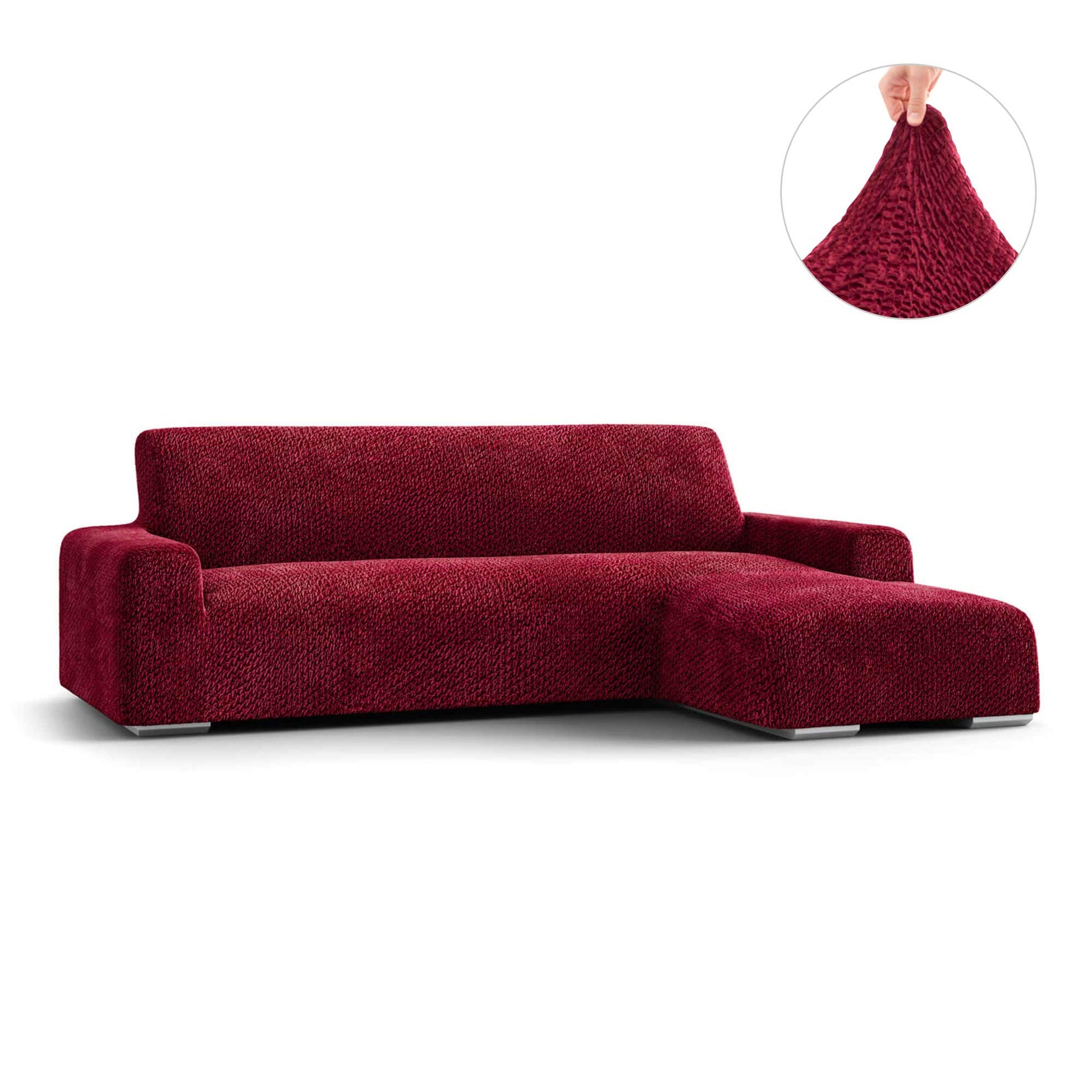 Burgundy L-Shaped Sofa Slipcover (Right Chaise), Velvet Collection