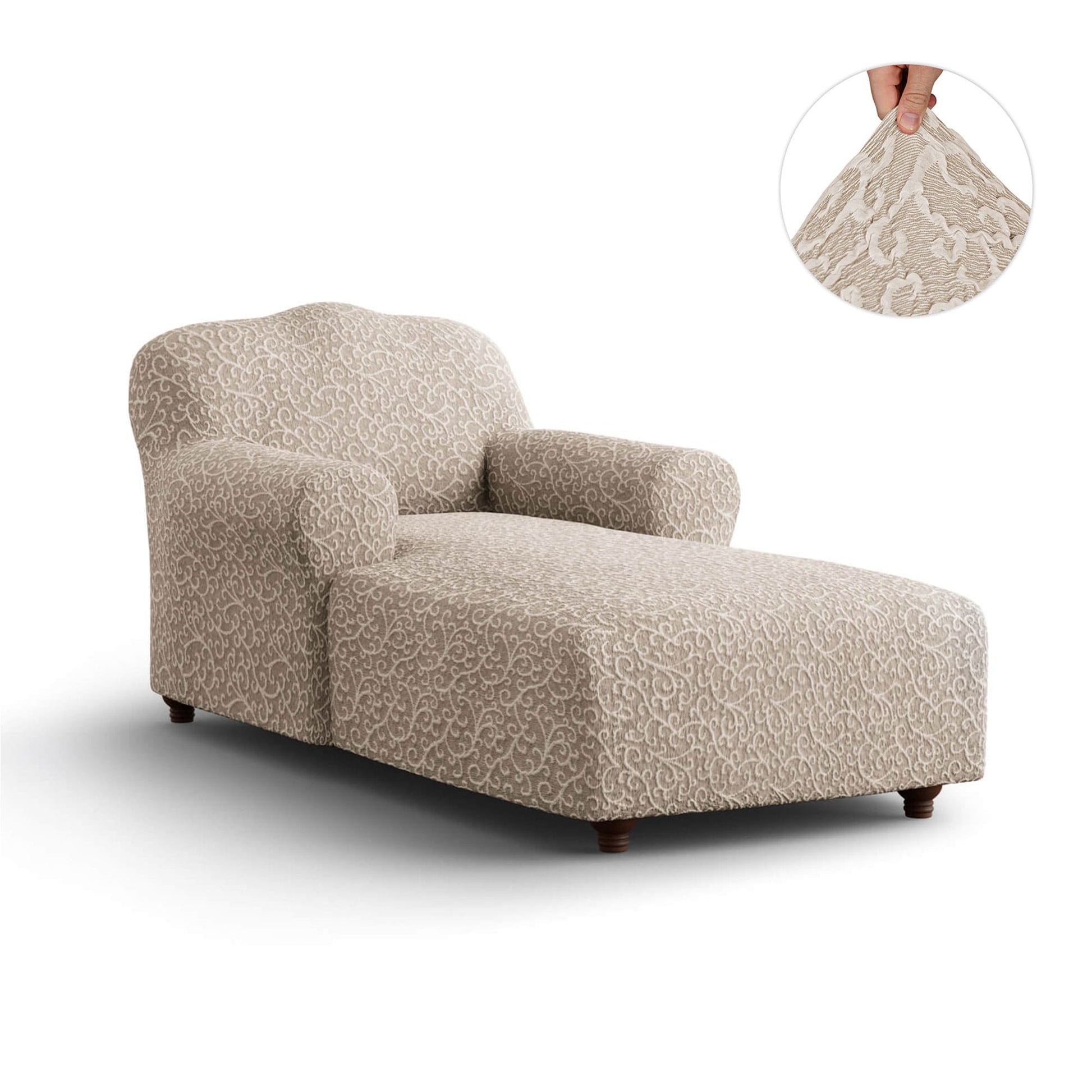 Beige Arabesco Chaise Lounge Slipcover, Jacquard 3D Collection