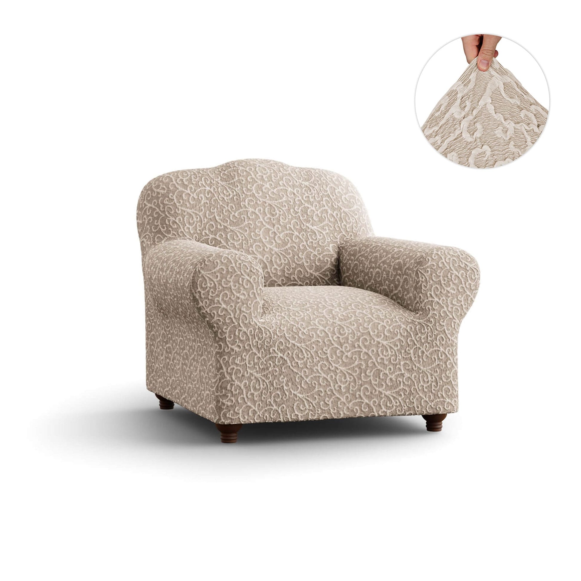 Beige Arabesco Armchair Slipcover, Jacquard 3D Collection
