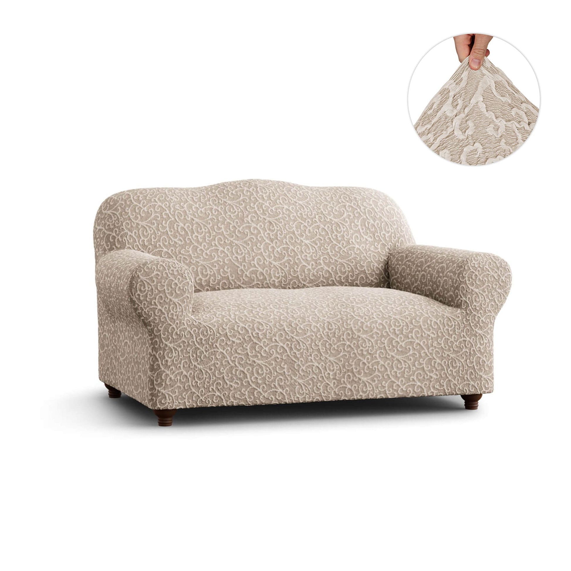Beige Arabesco Loveseat 2 Seater Slipcover, Jacquard 3D Collection