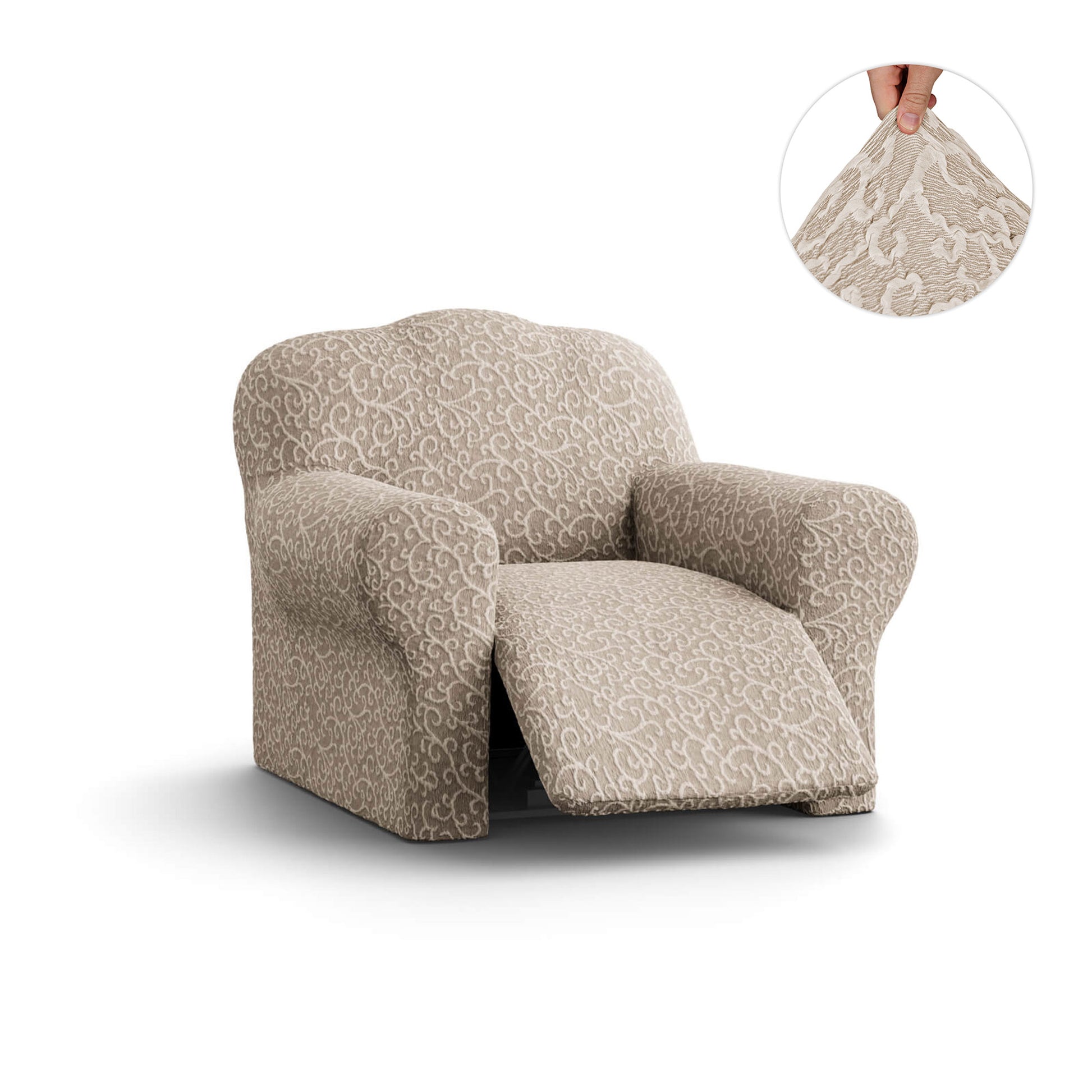 Beige Arabesco Recliner Slipcover, Jacquard 3D Collection
