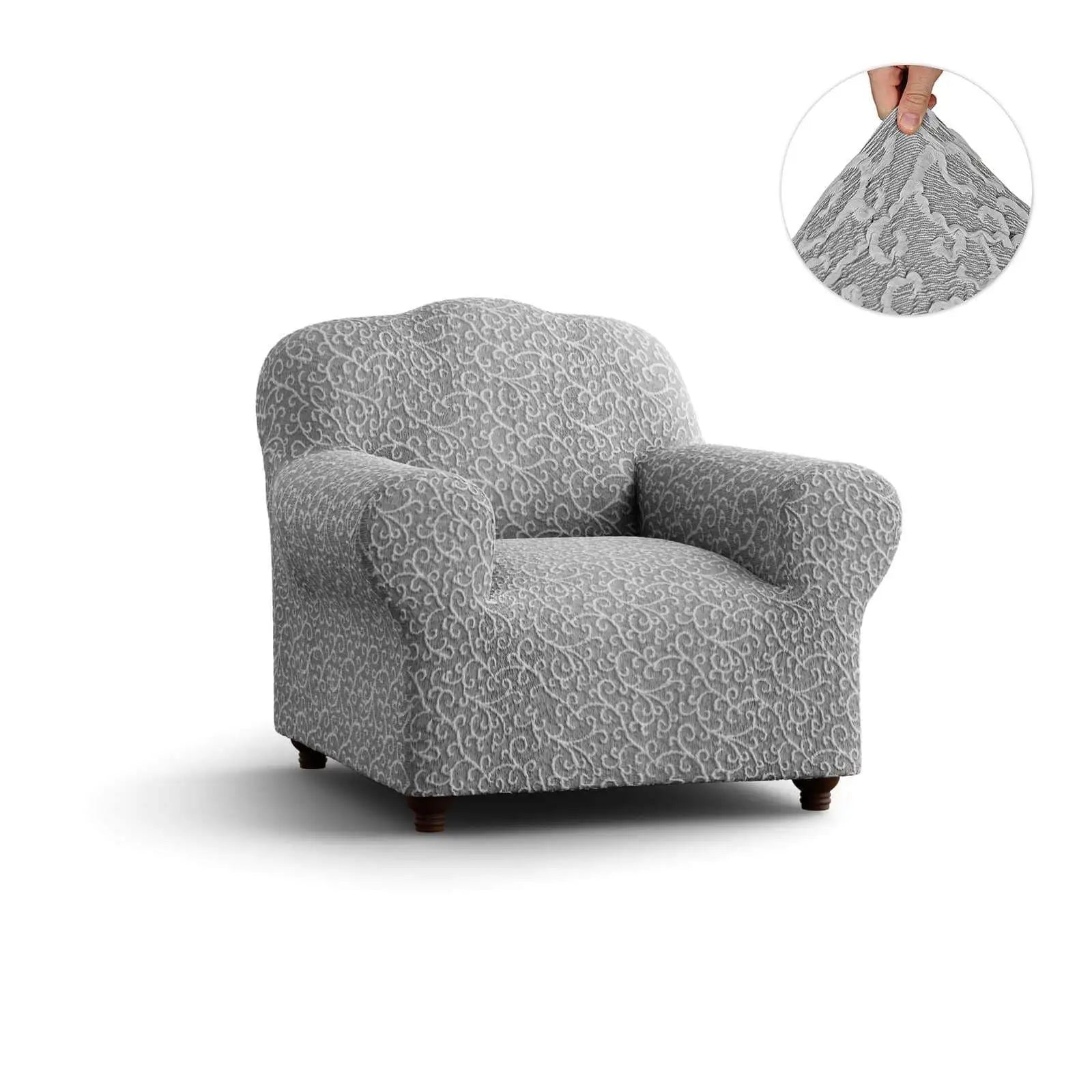 Grey Arabesco Armchair Slipcover, Jacquard 3D Collection