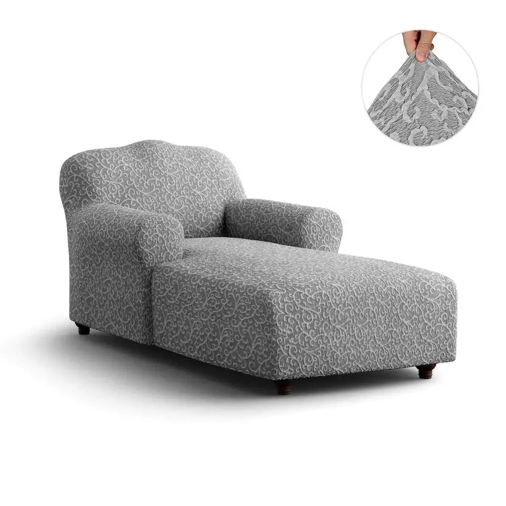 Grey Arabesco Chaise Lounge Slipcover, Jacquard 3D Collection