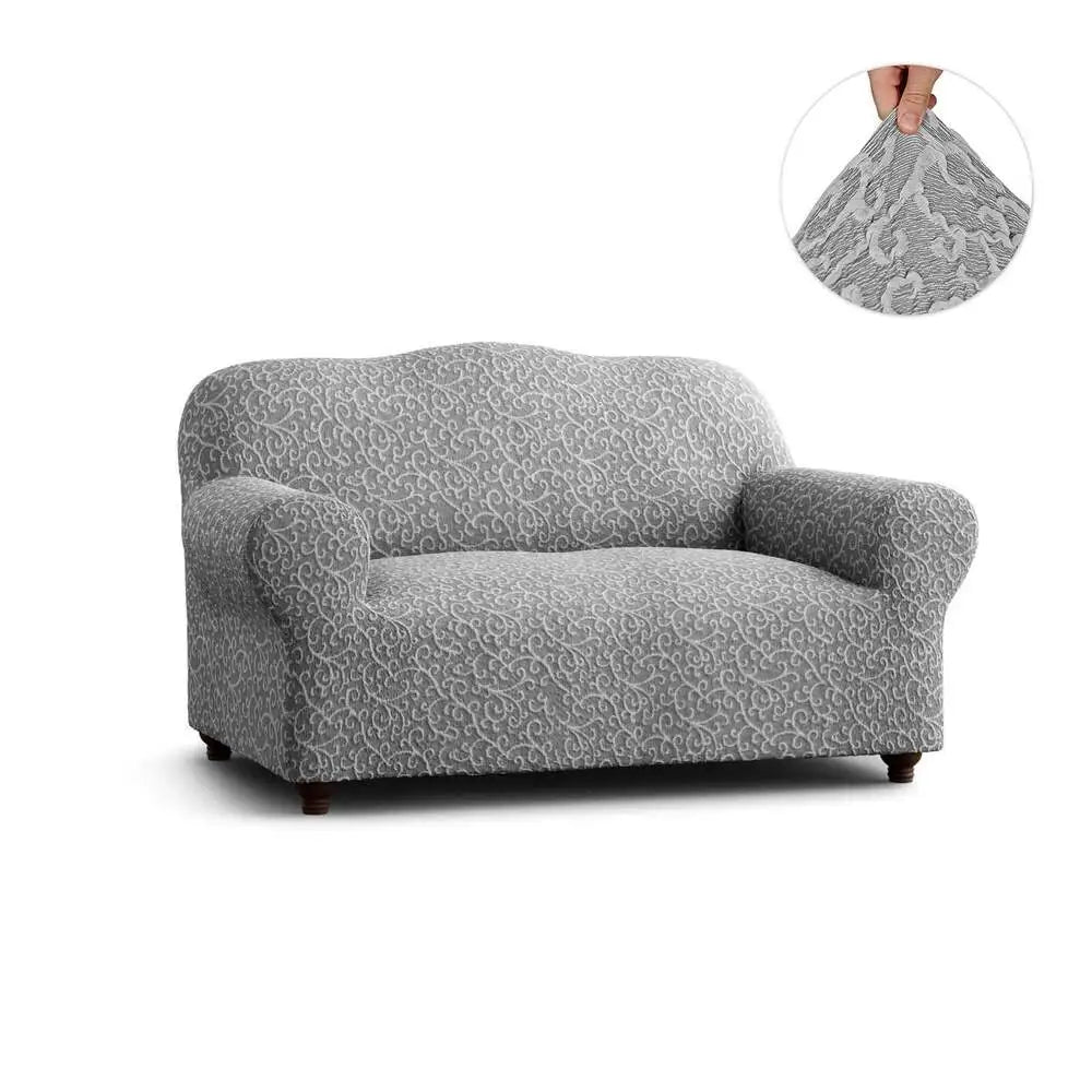 Grey Arabesco Loveseat 2 Seater Slipcover, Jacquard 3D Collection