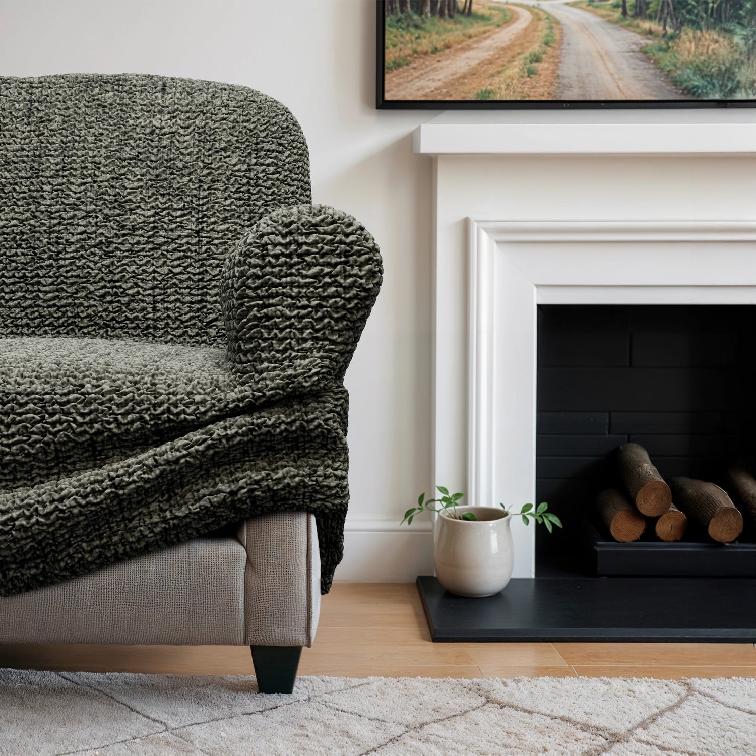 Mossy Grey Sofa 3 Seater Slipcover, Microfibra Printed Collection