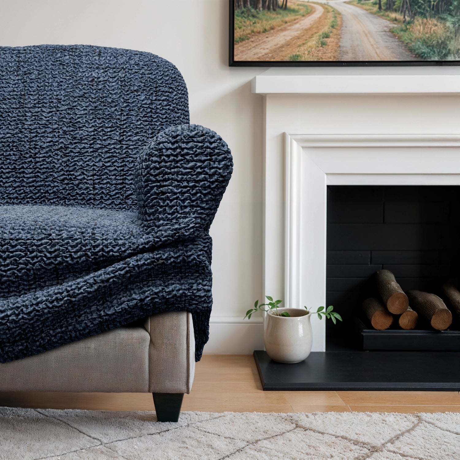 Vittoria Blue Armchair Slipcover, Microfibra Printed Collection