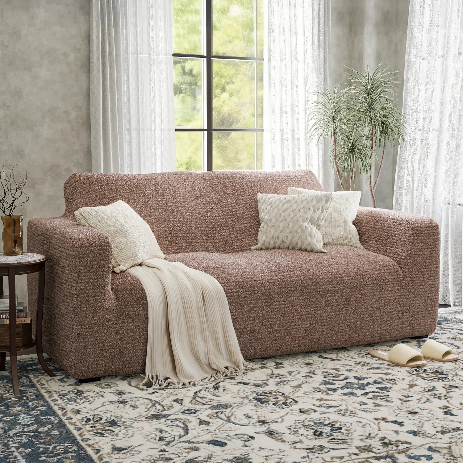 Camel Loveseat 2 Seater Slipcover, Mille Righe Collection