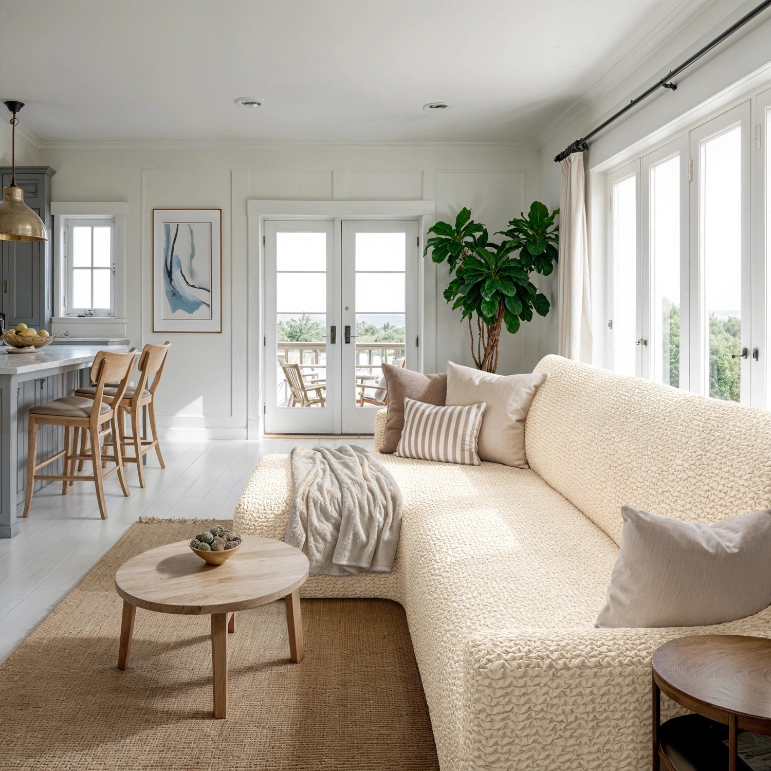 Cream L-Shaped Sofa Slipcover (Left Chaise), Microfibra Collection