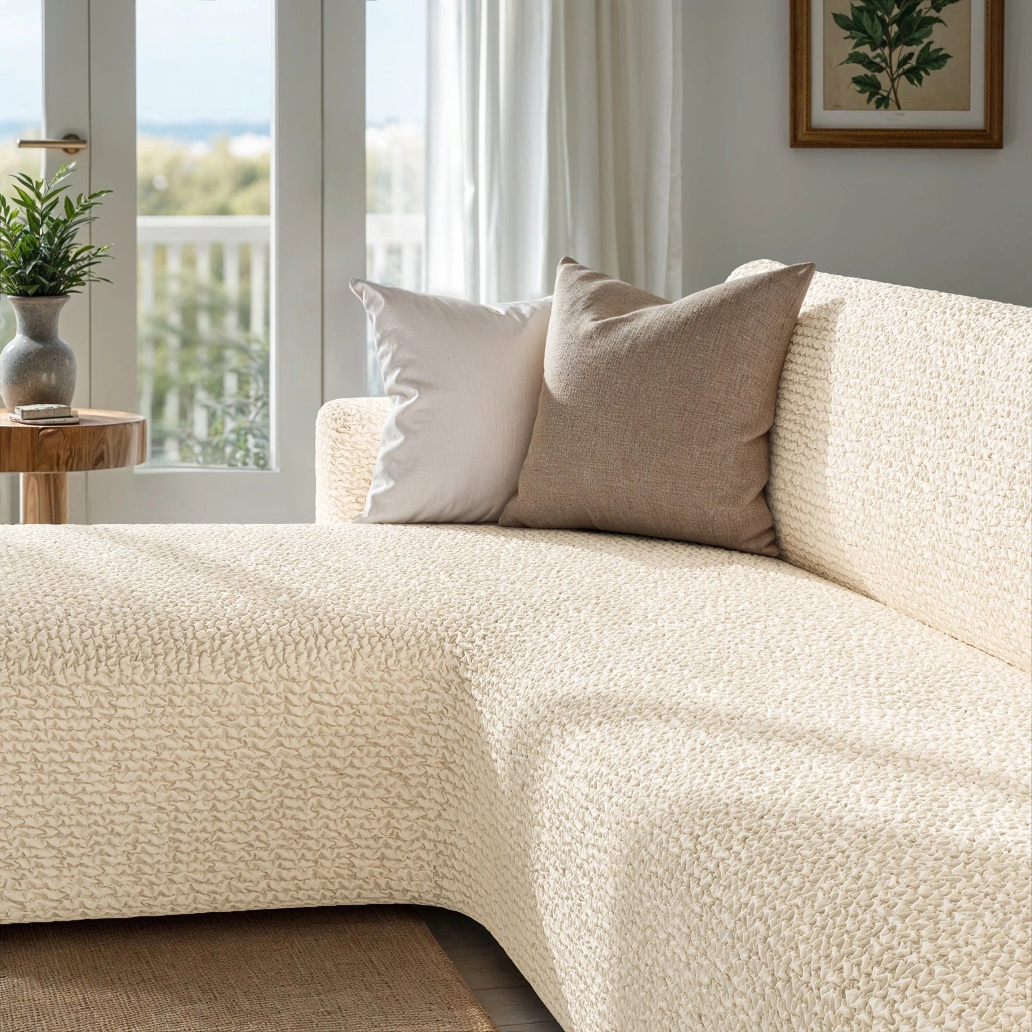 Cream L-Shaped Sofa Slipcover (Left Chaise), Microfibra Collection