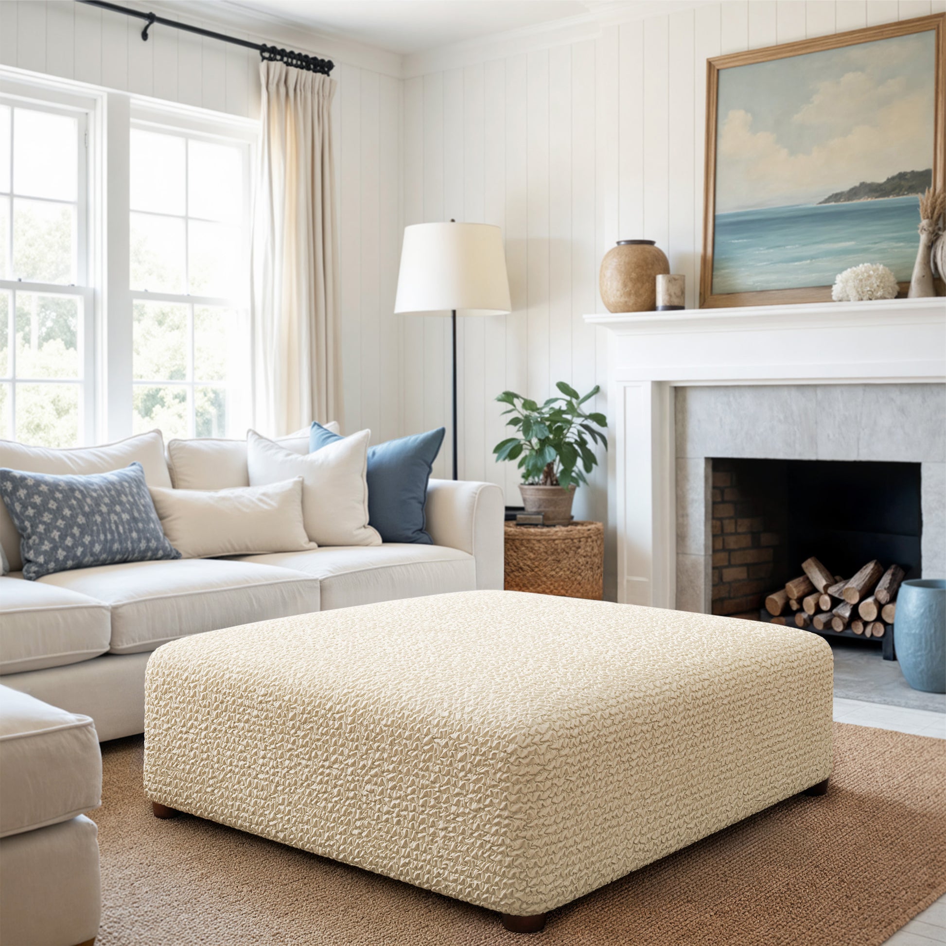 Cream Ottoman Slipcover (Large), Microfibra Collection
