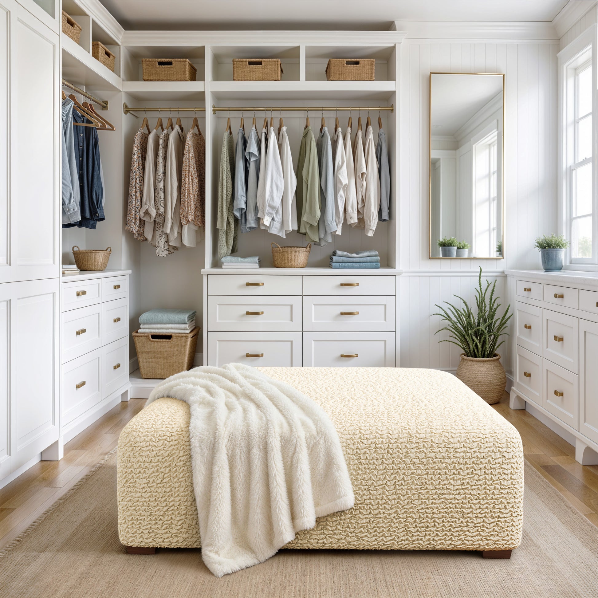 Cream Ottoman Slipcover (Large), Microfibra Collection