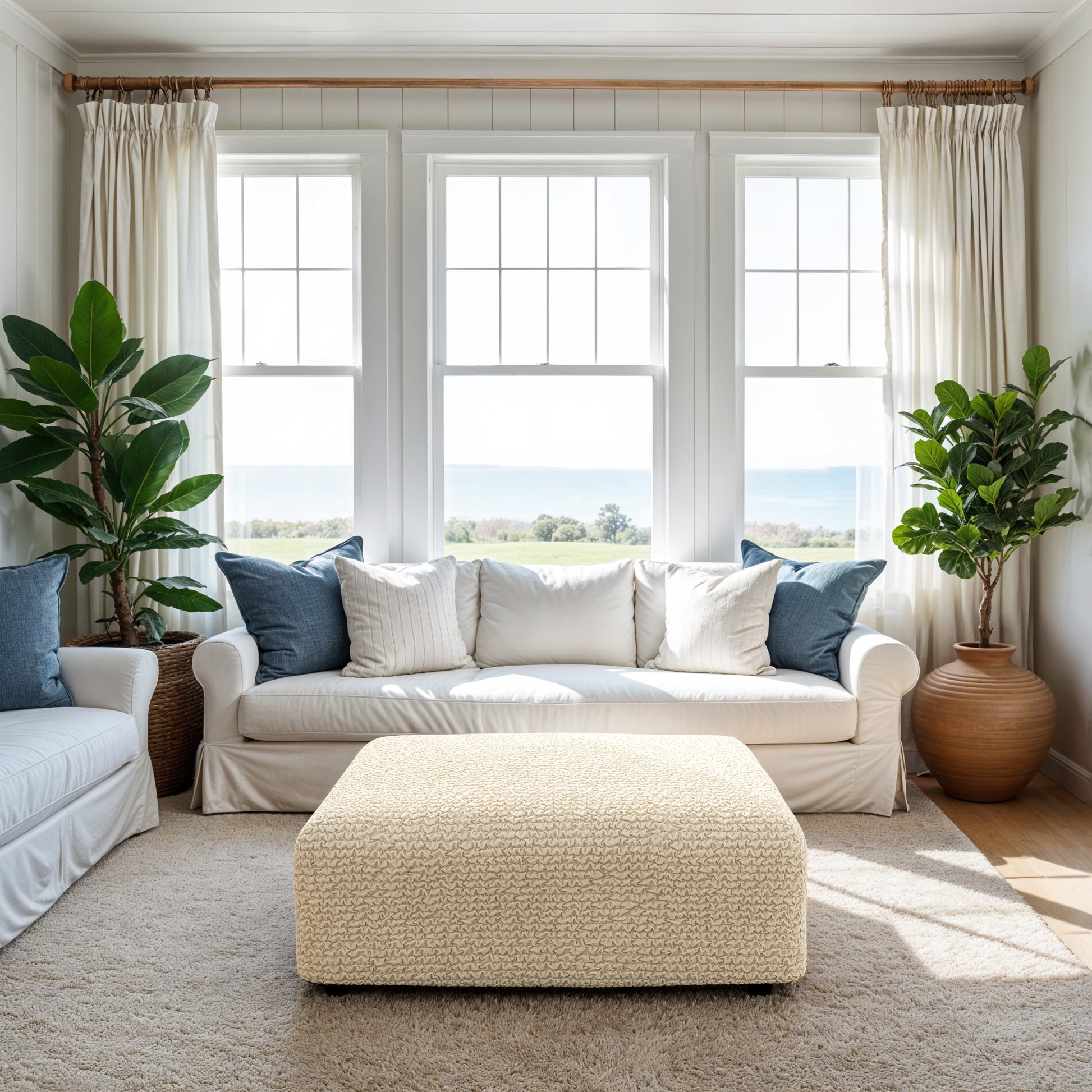 Cream Ottoman Slipcover (Medium), Microfibra Collection