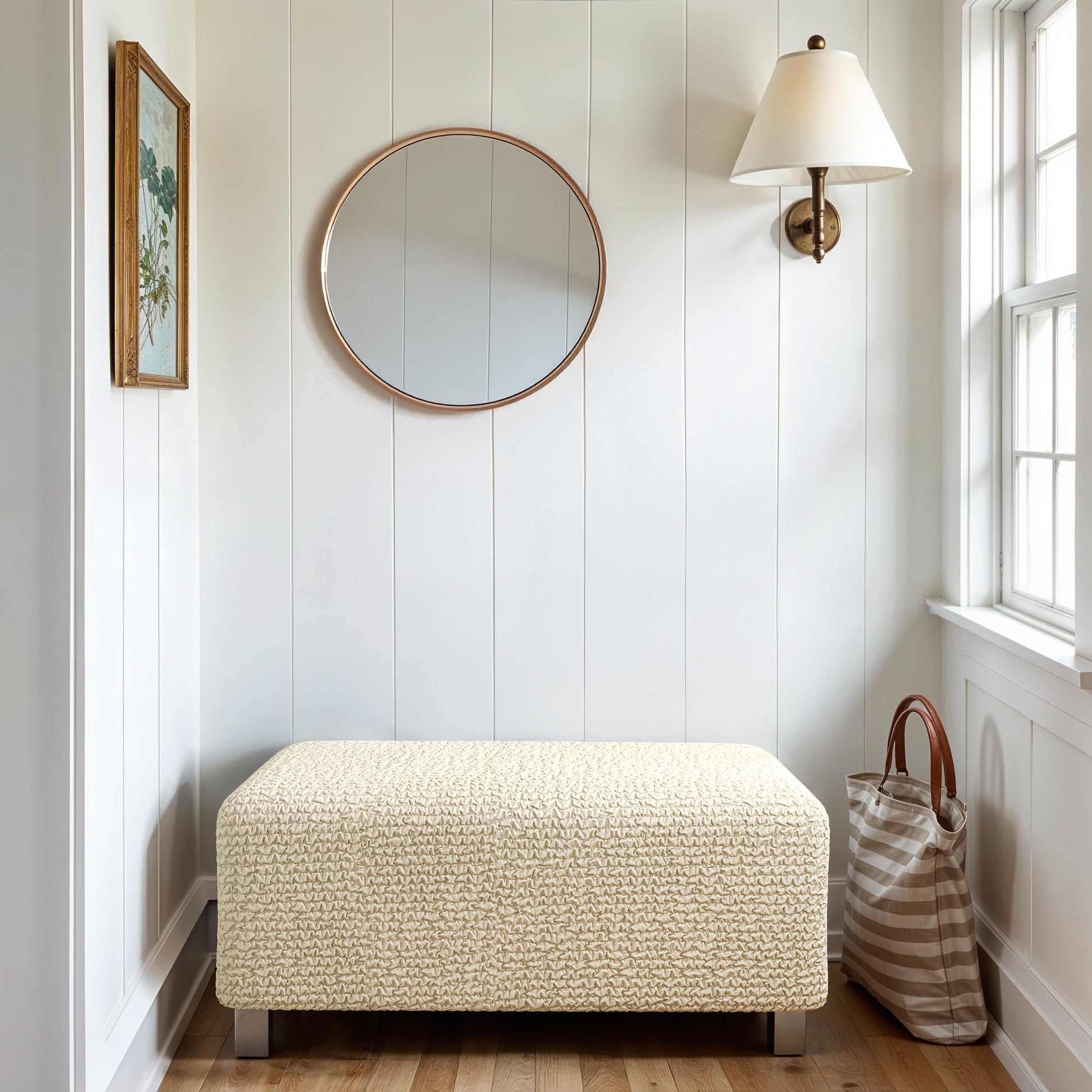 Cream Ottoman Slipcover (Medium), Microfibra Collection