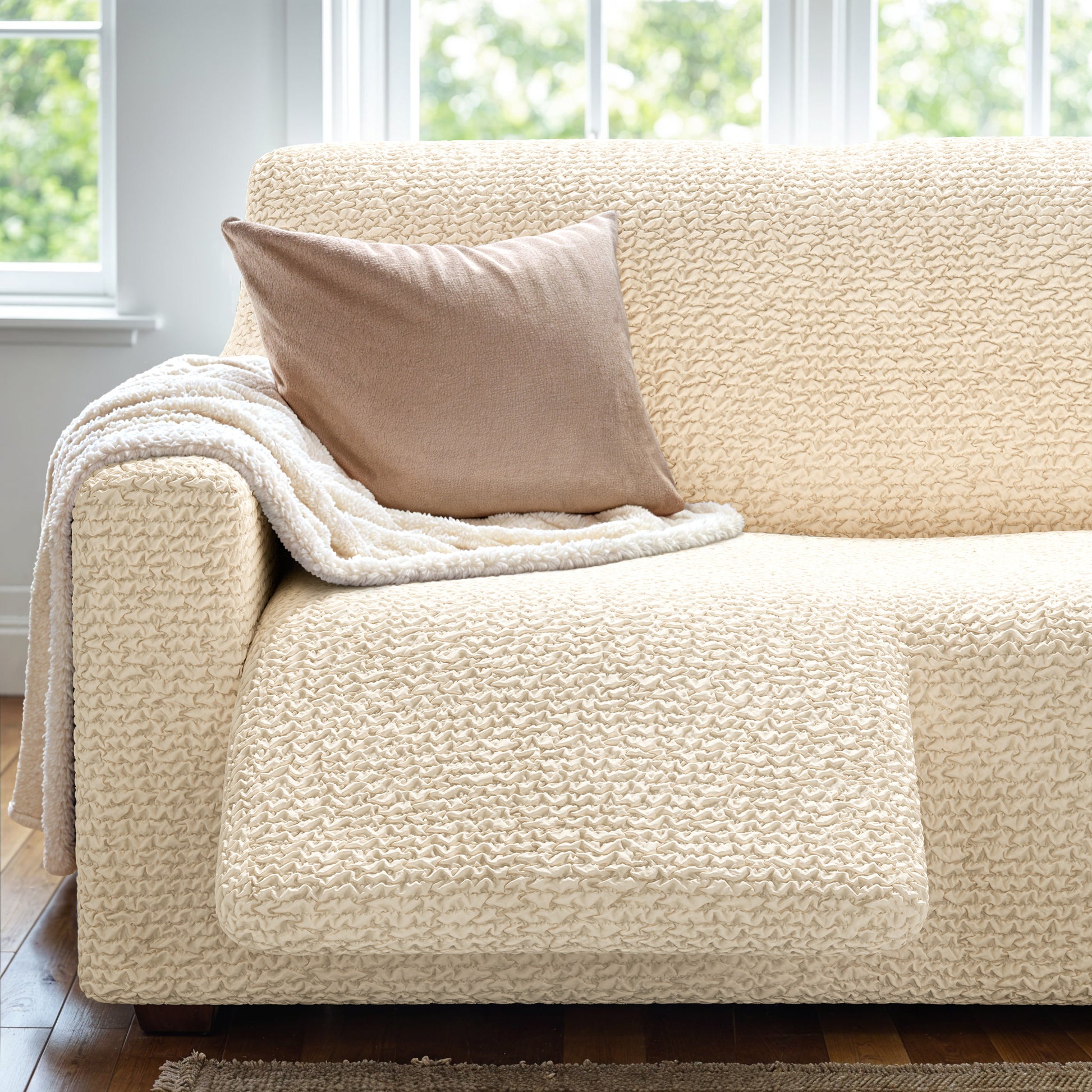 Cream 3 Seater Recliner Slipcover, Microfibra Collection