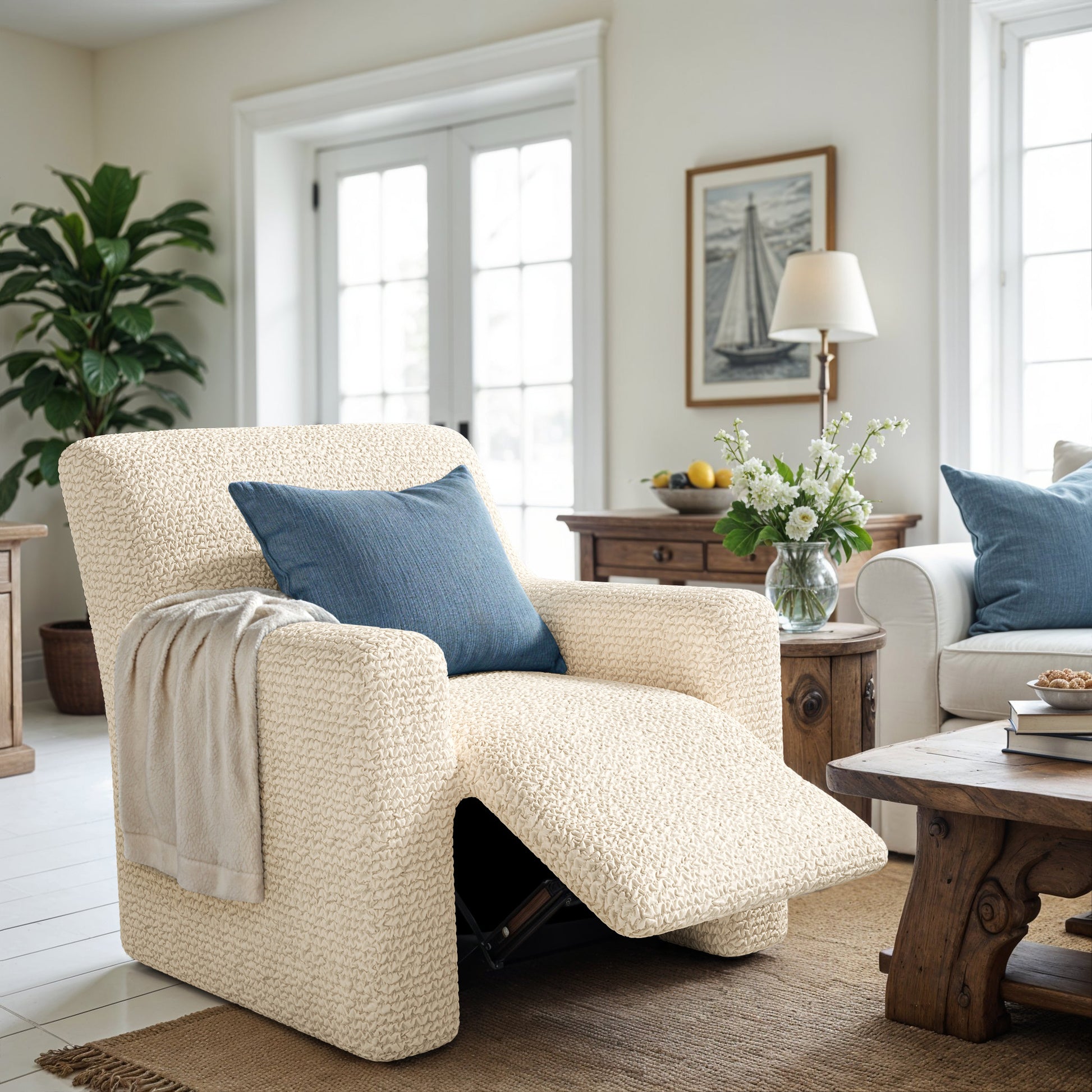 Cream Recliner Slipcover, Microfibra Collection