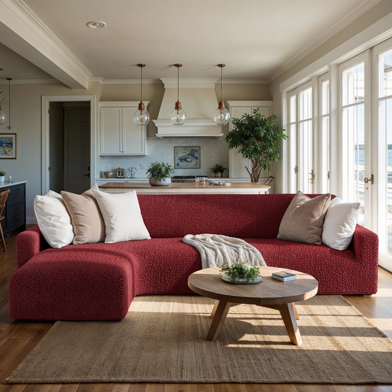 Burgundy L-Shaped Sofa Slipcover (Left Chaise), Microfibra Collection