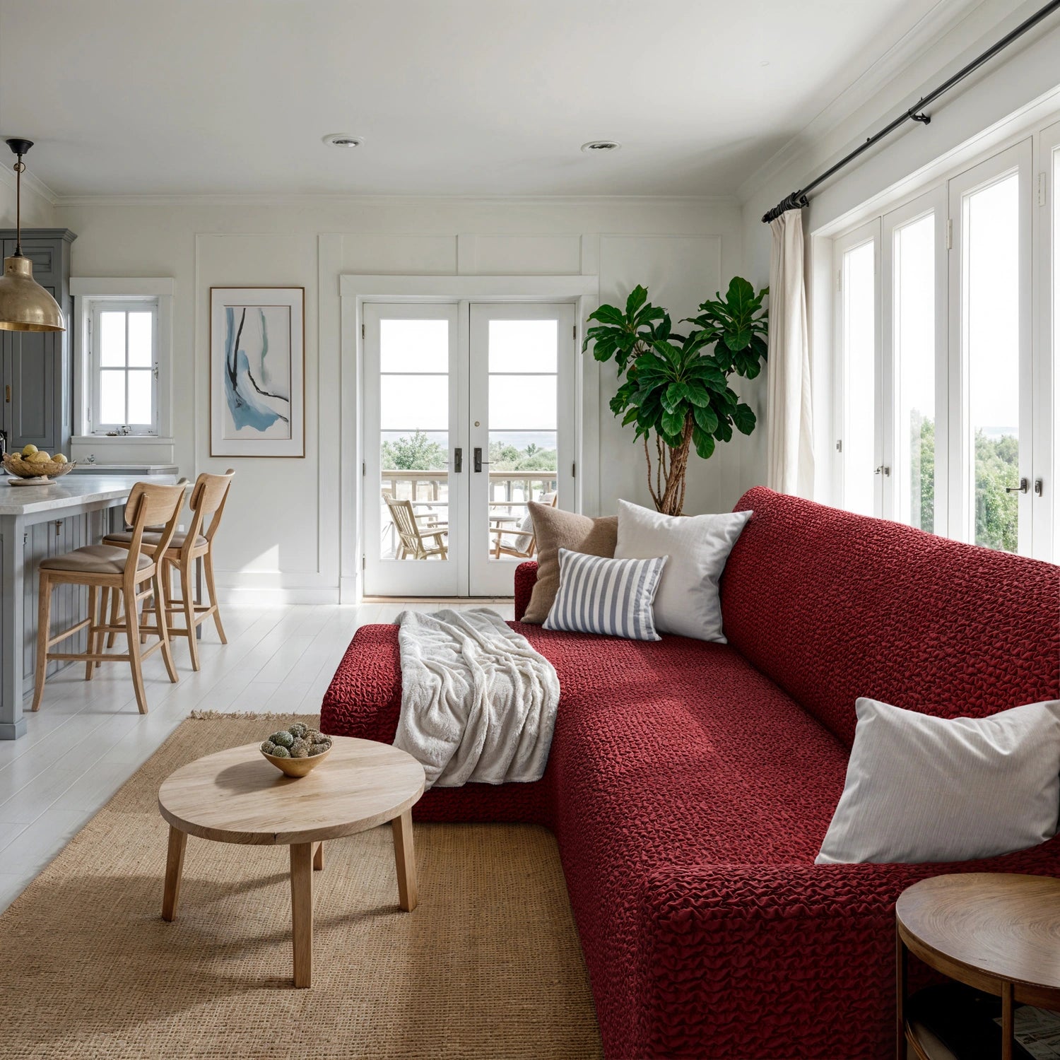 Burgundy L-Shaped Sofa Slipcover (Left Chaise), Microfibra Collection