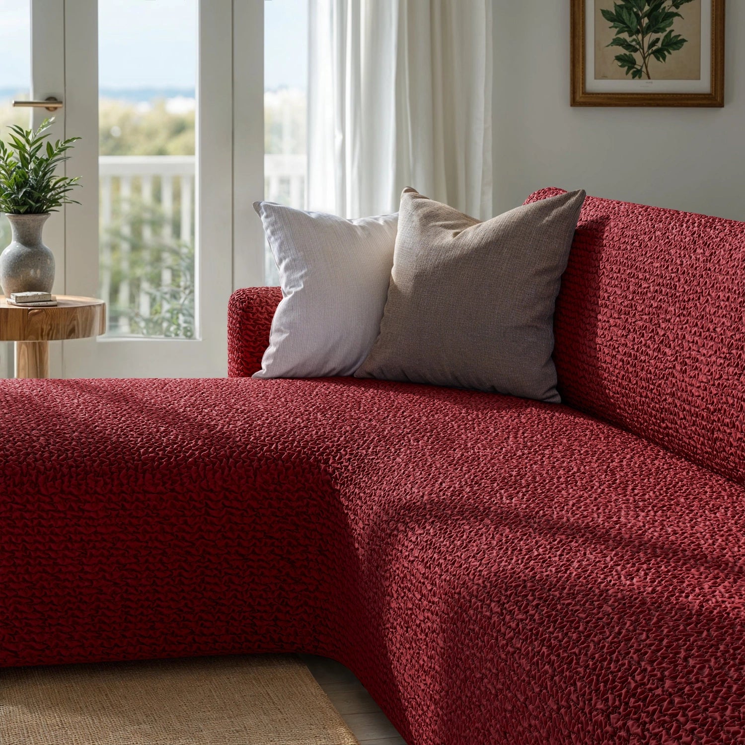 Burgundy L-Shaped Sofa Slipcover (Left Chaise), Microfibra Collection