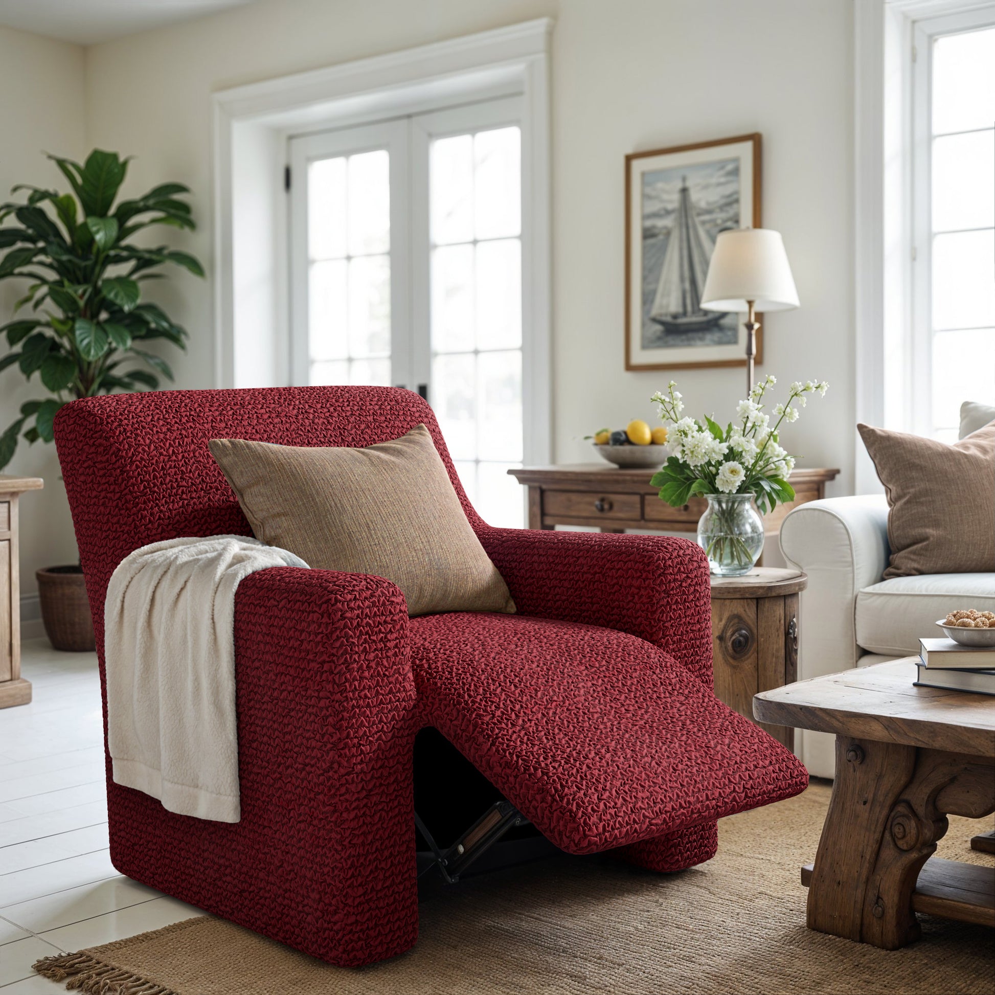 Burgundy Recliner Slipcover, Microfibra Collection
