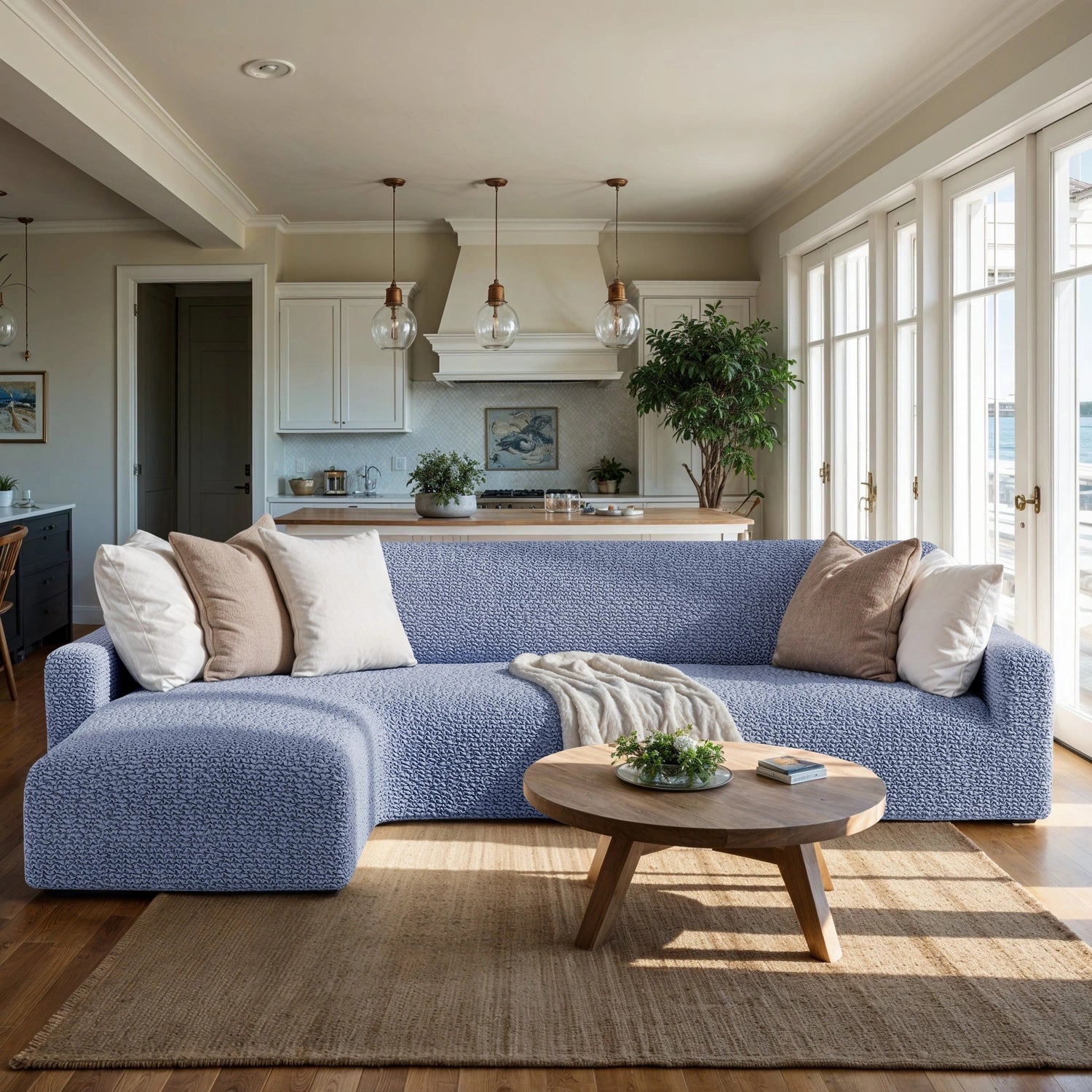 Blue L-Shaped Sofa Slipcover (Left Chaise), Microfibra Collection