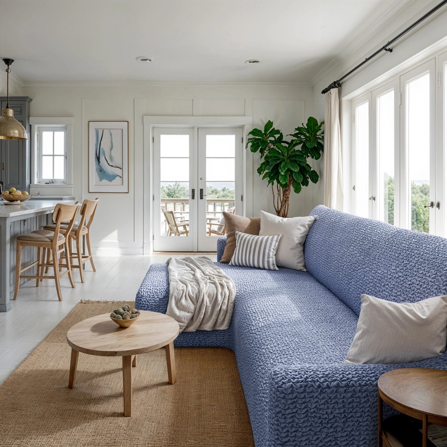 Blue L-Shaped Sofa Slipcover (Left Chaise), Microfibra Collection