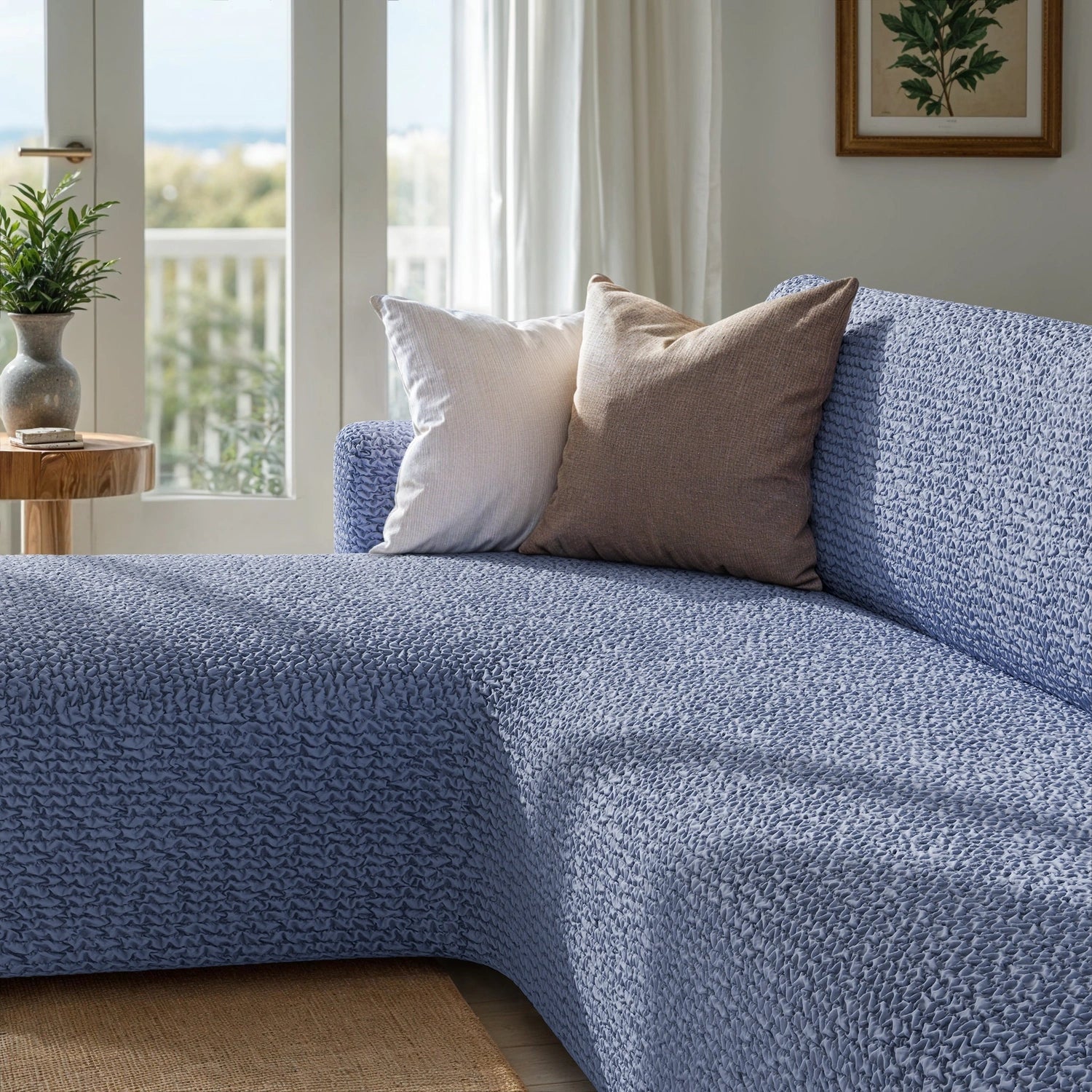 Blue L-Shaped Sofa Slipcover (Left Chaise), Microfibra Collection