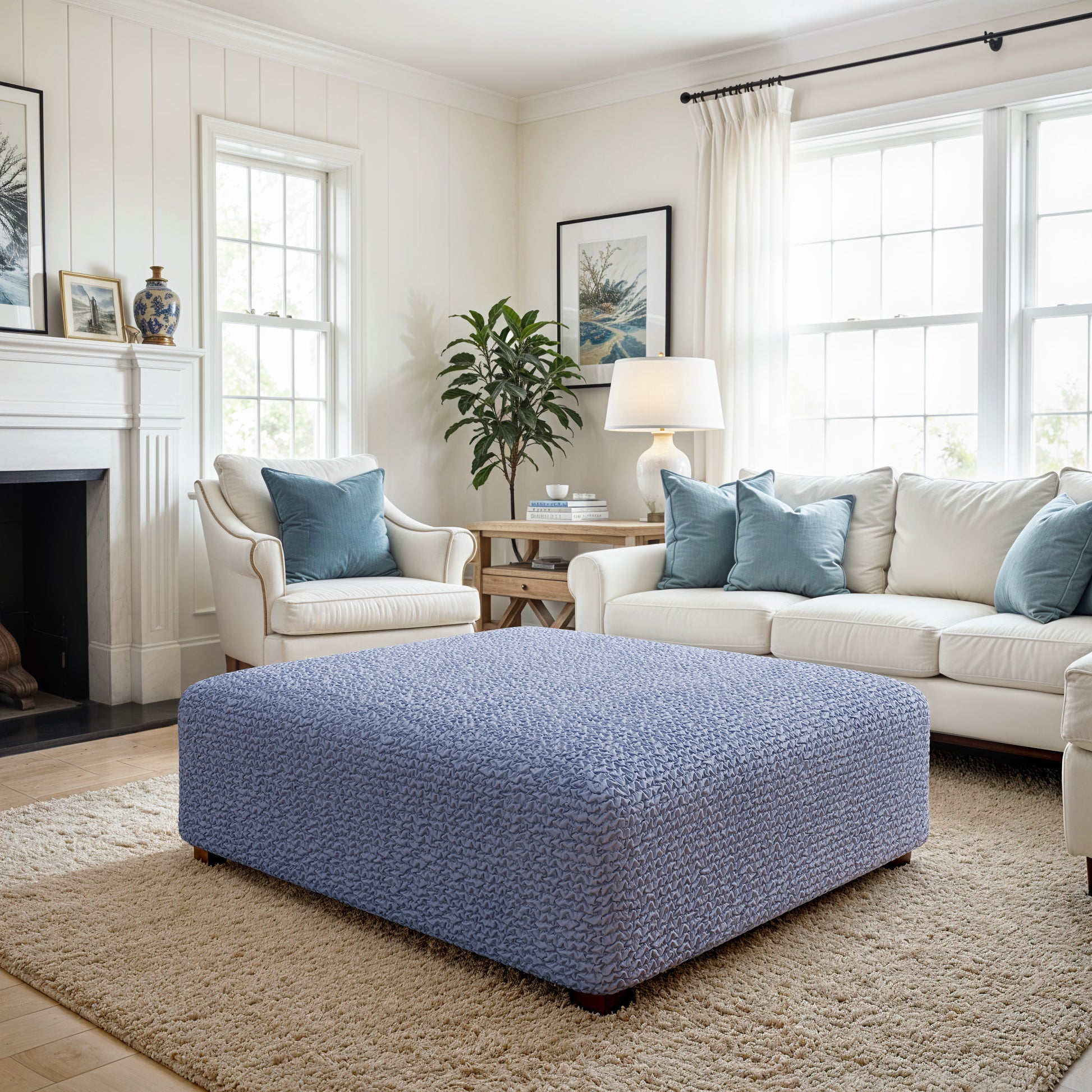 Blue Ottoman Slipcover (Large), Microfibra Collection