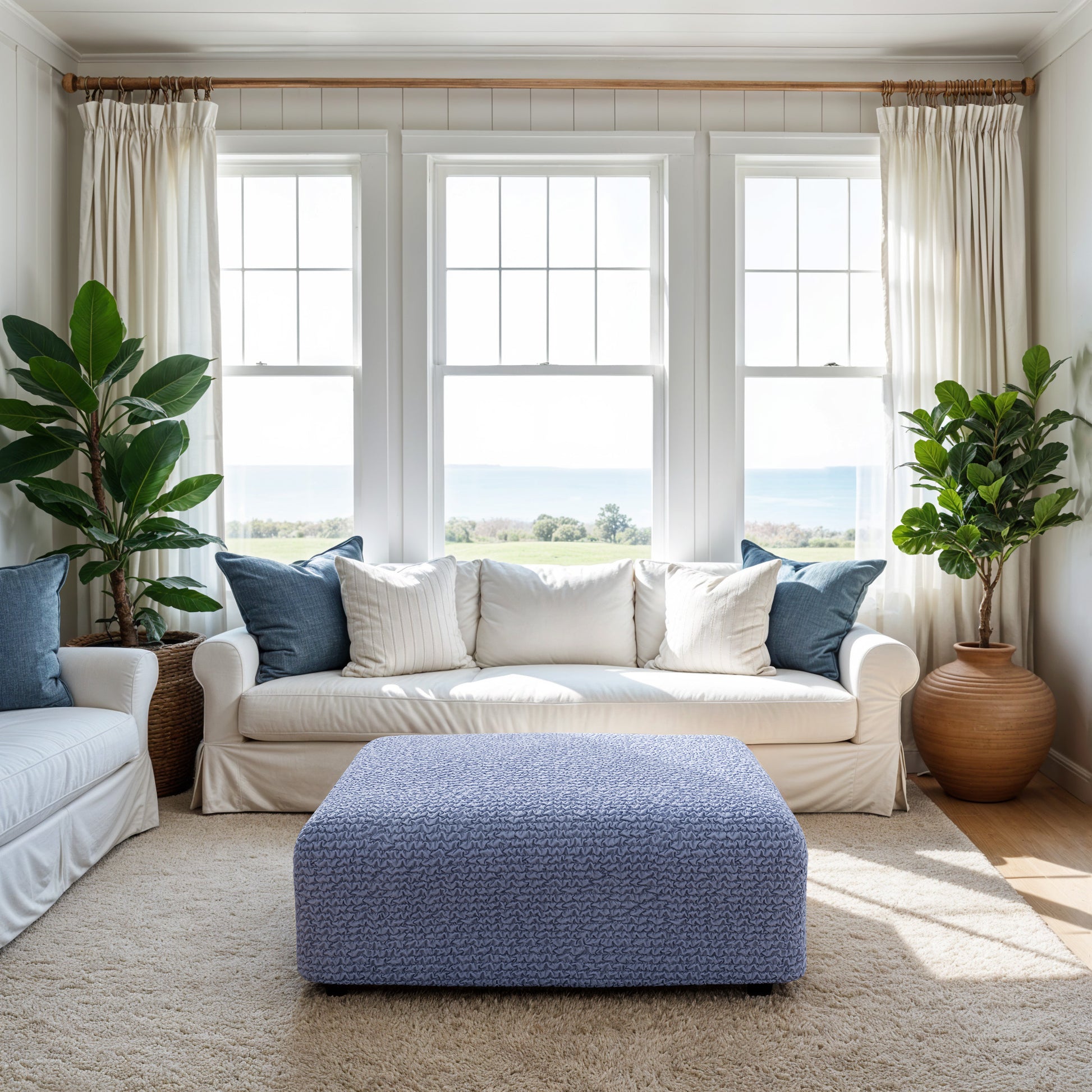 Blue Ottoman Slipcover (Medium), Microfibra Collection