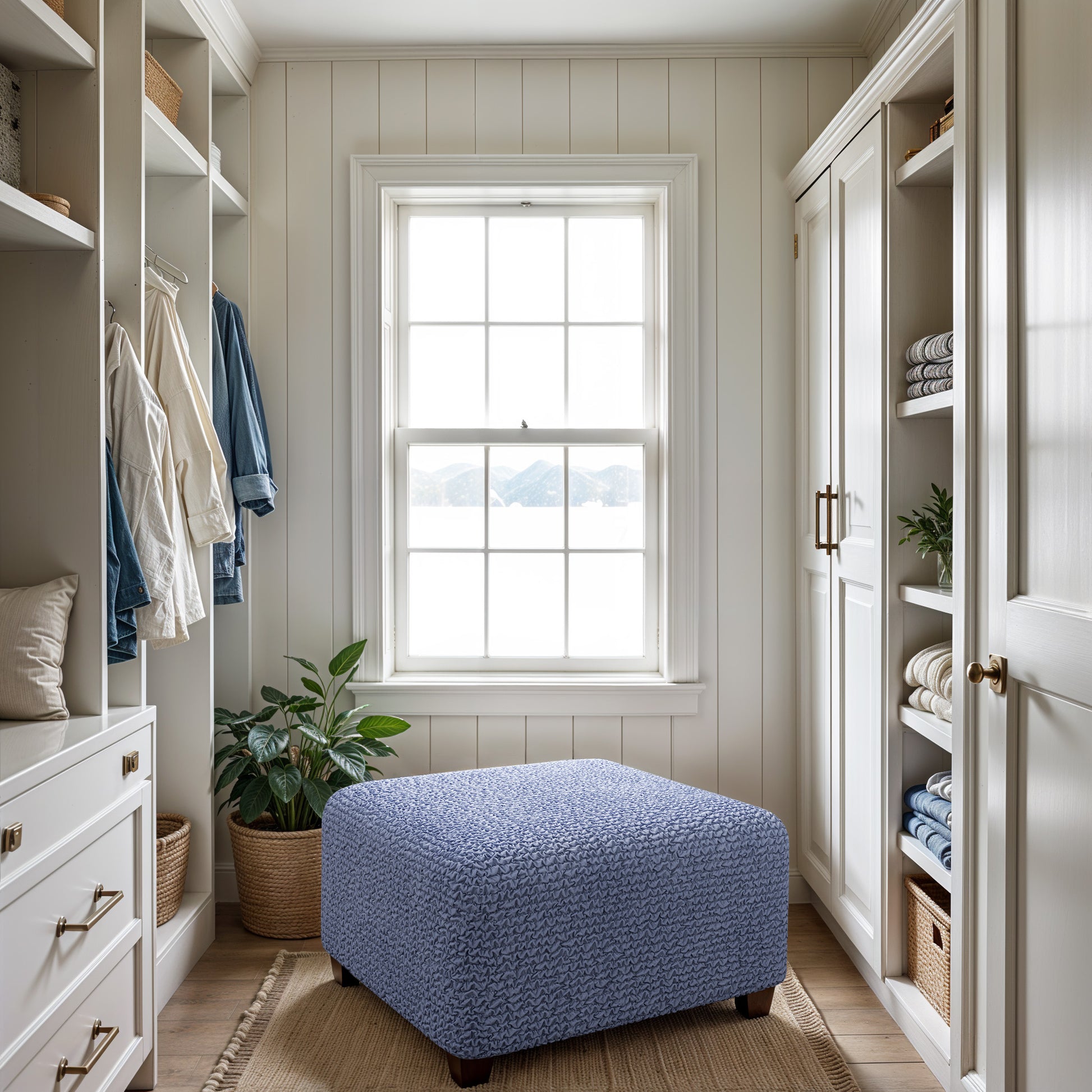 Blue Ottoman Slipcover (Medium), Microfibra Collection