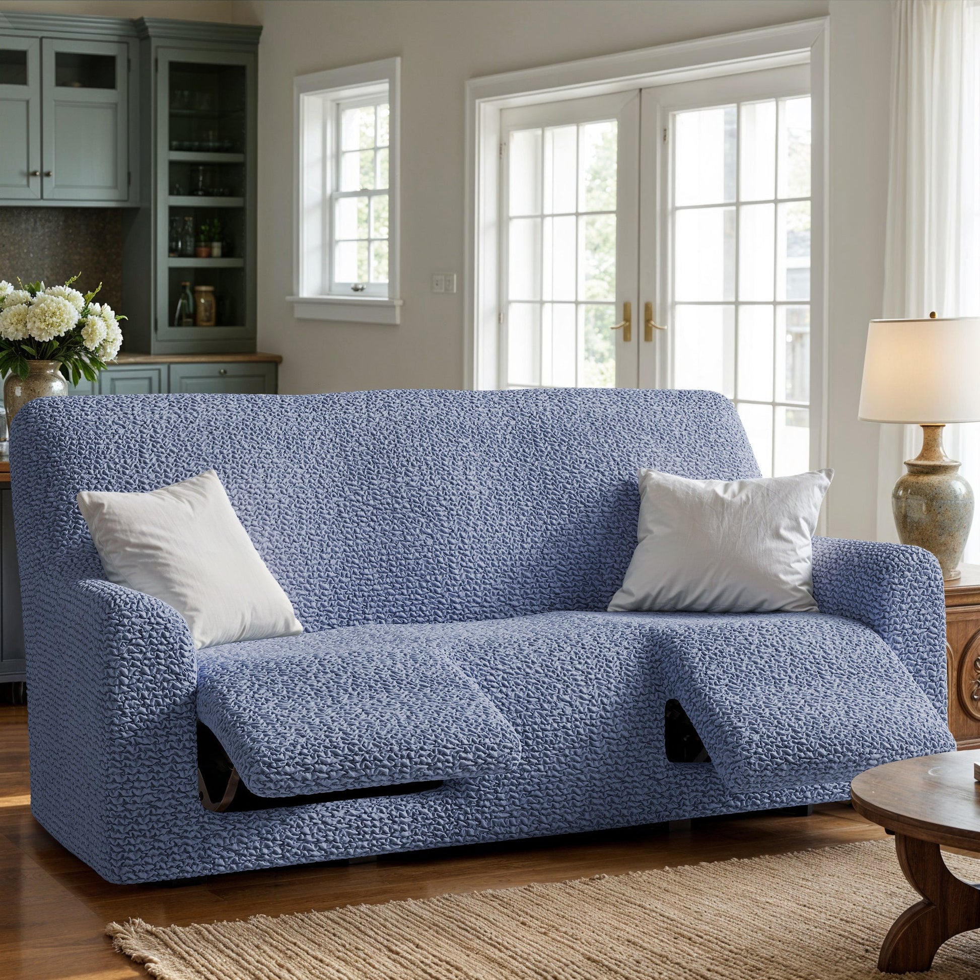 Blue 3 Seater Recliner Slipcover, Microfibra Collection