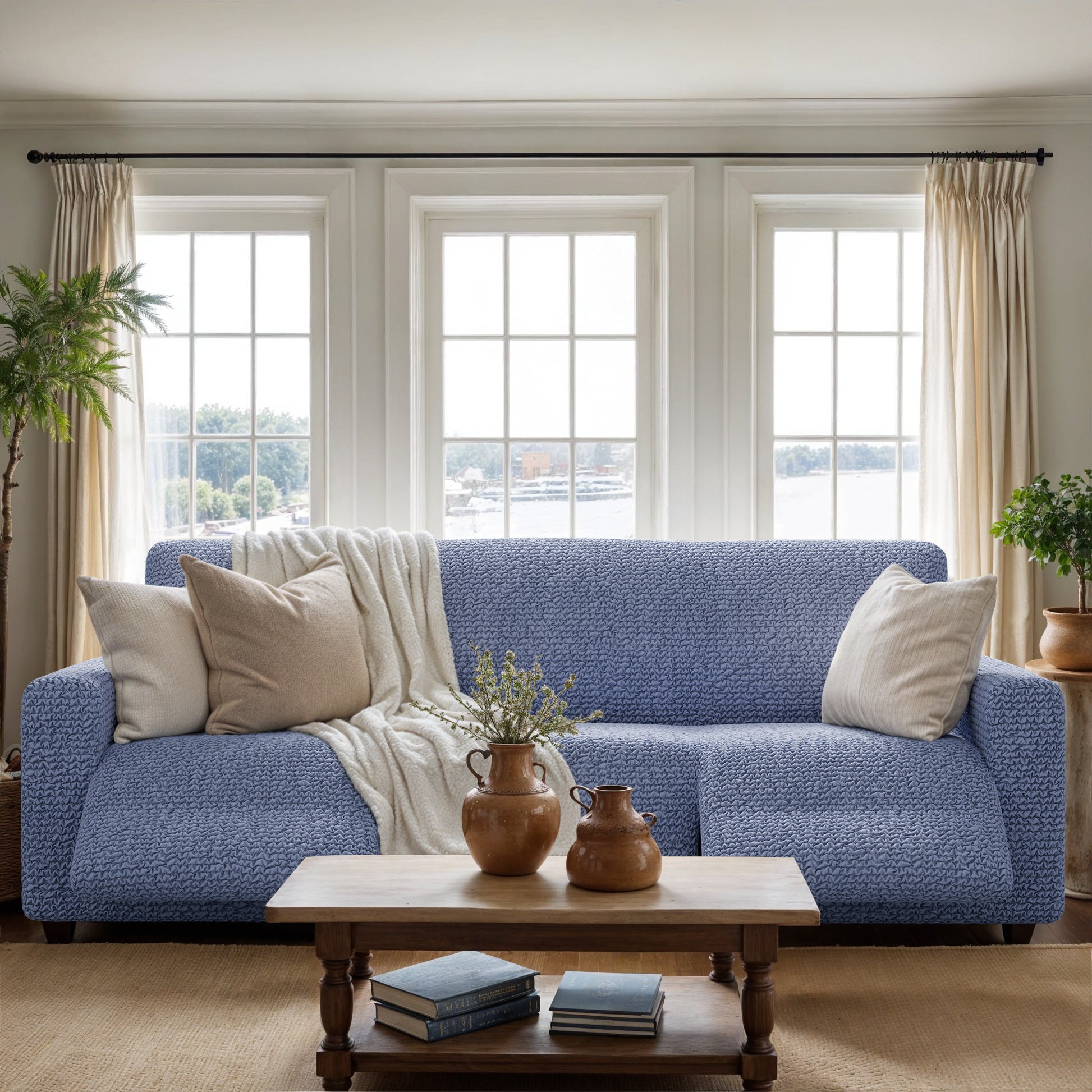 Blue 3 Seater Recliner Slipcover, Microfibra Collection