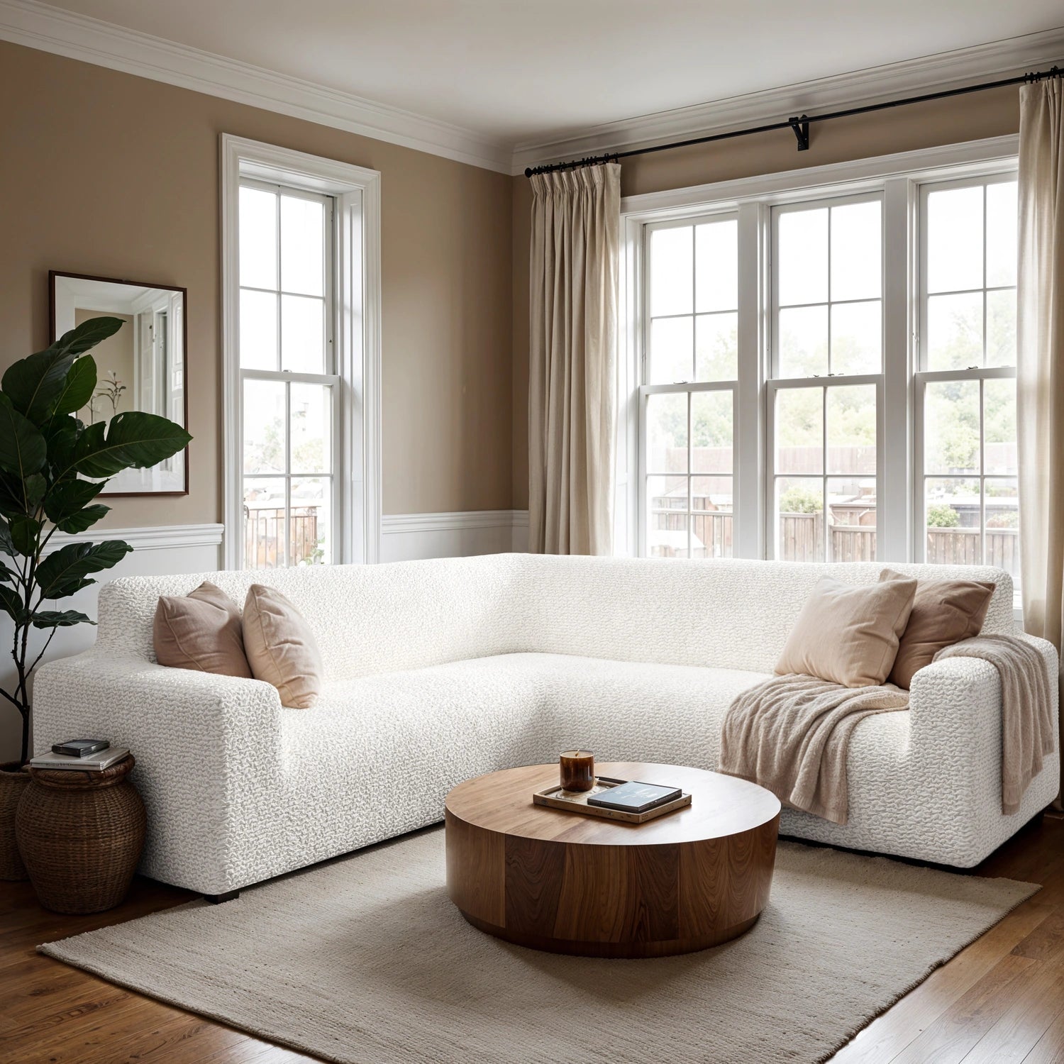 Crisp White Corner Sofa Slipcover, Microfibra Collection