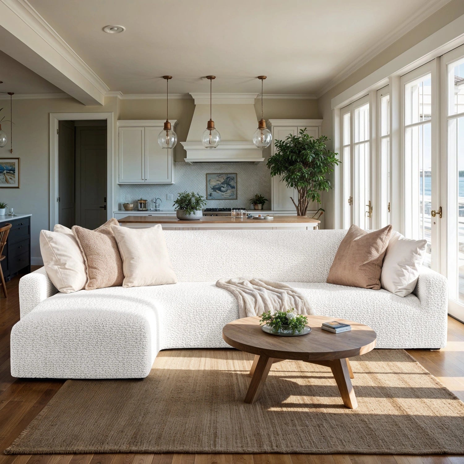Crisp White L-Shaped Sofa Slipcover (Left Chaise), Microfibra Collection