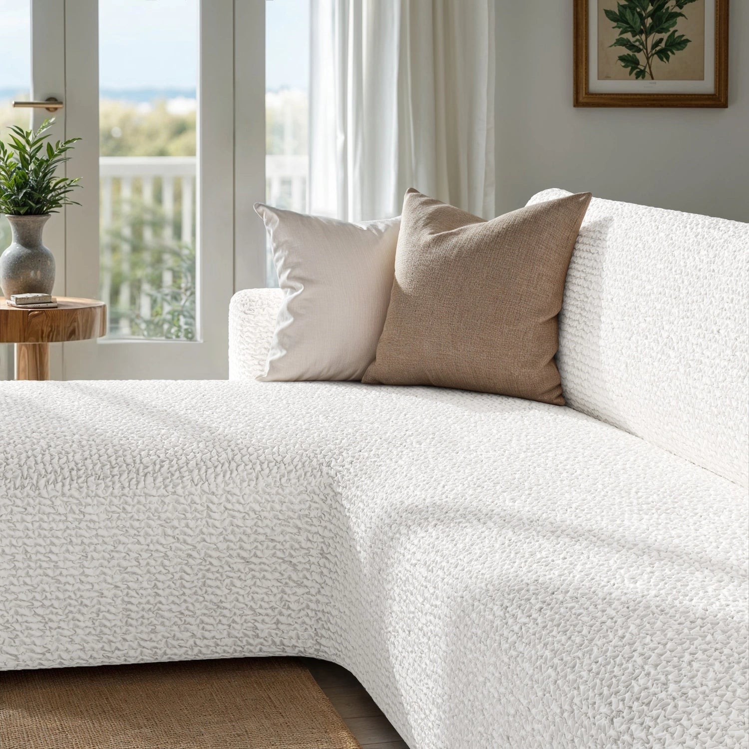 Crisp White L-Shaped Sofa Slipcover (Left Chaise), Microfibra Collection