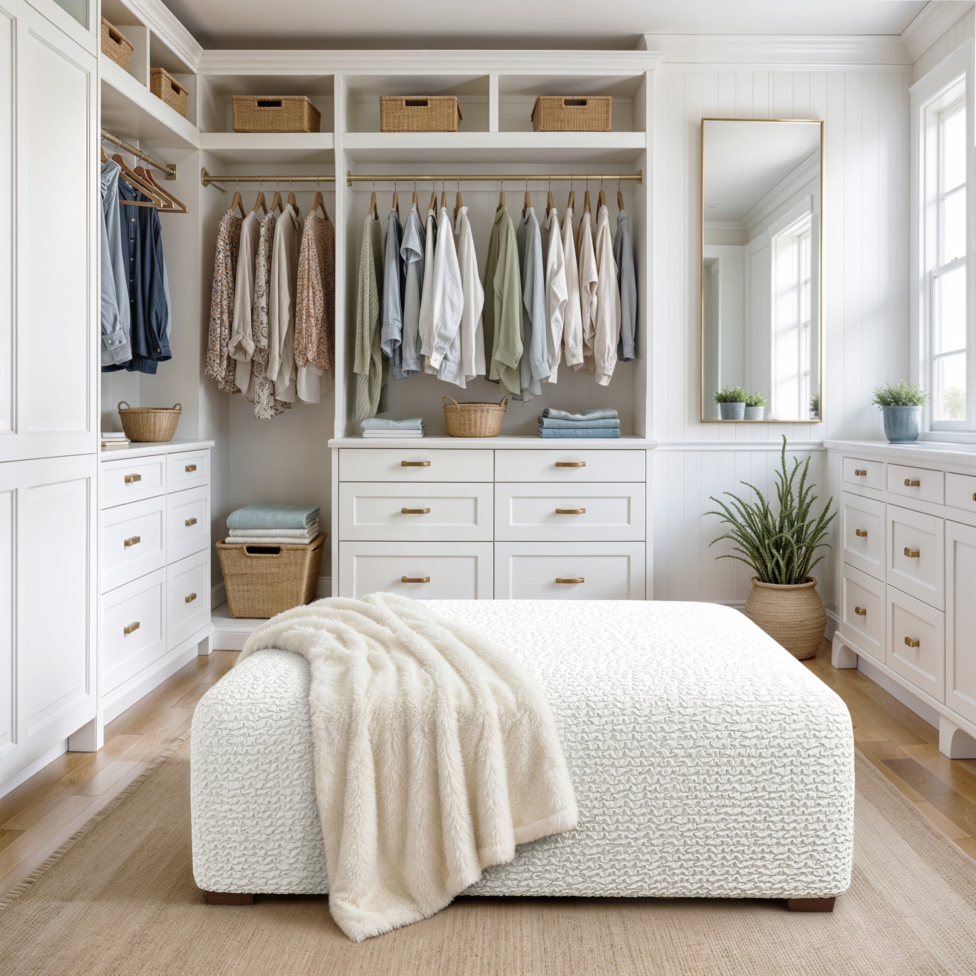 Crisp White Ottoman Slipcover (Large), Microfibra Collection