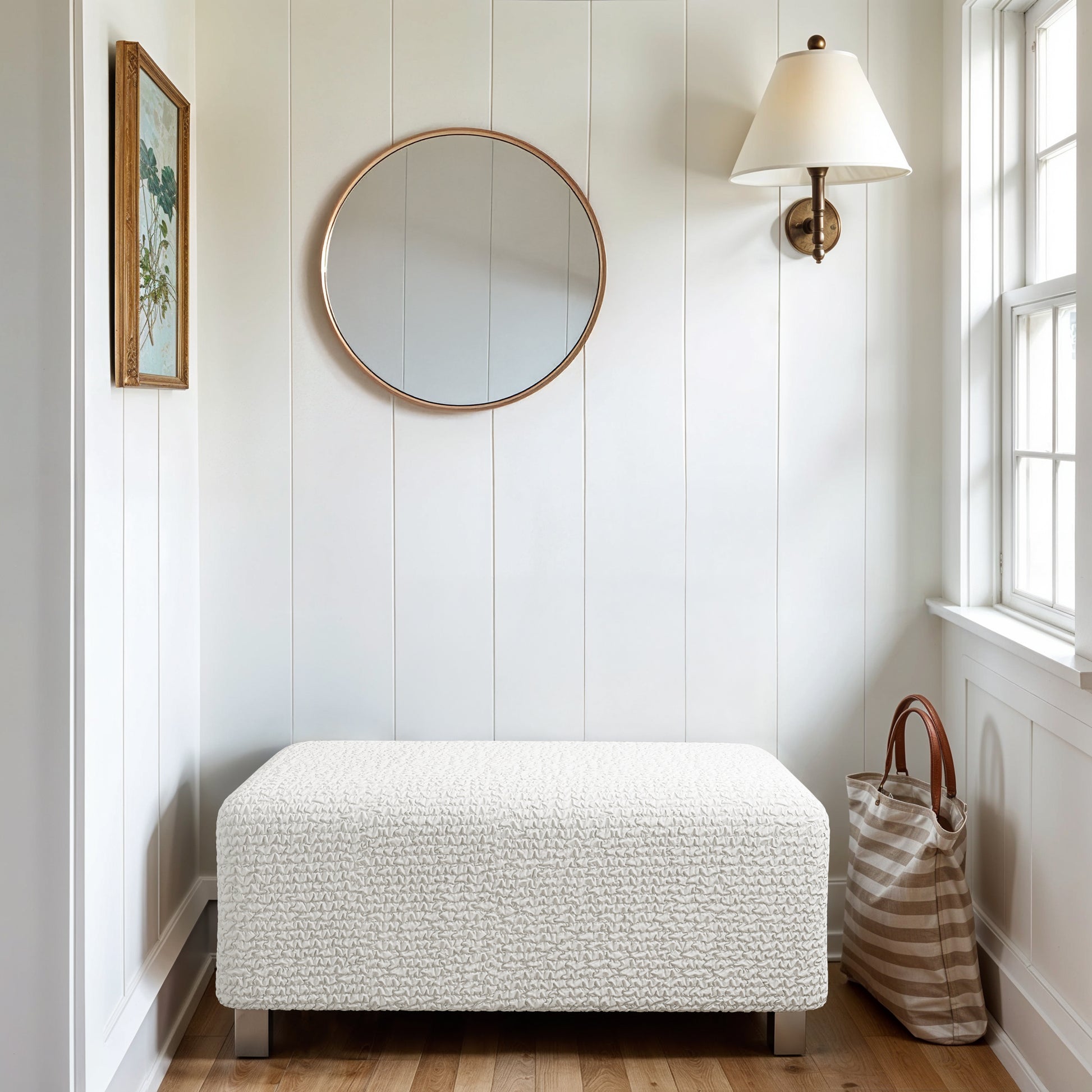 Crisp White Ottoman Slipcover (Medium), Microfibra Collection