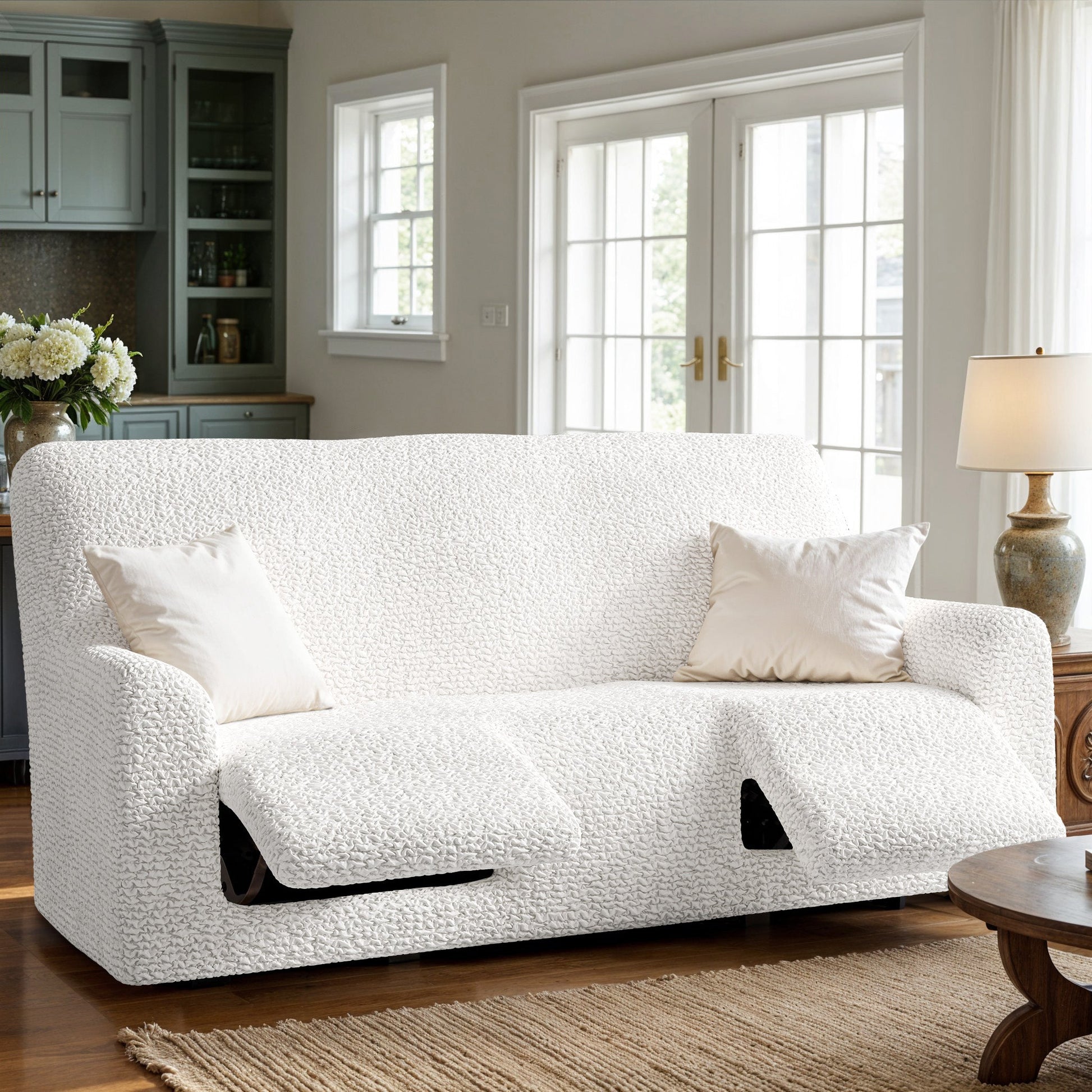 Crisp White 3 Seater Recliner Slipcover, Microfibra Collection