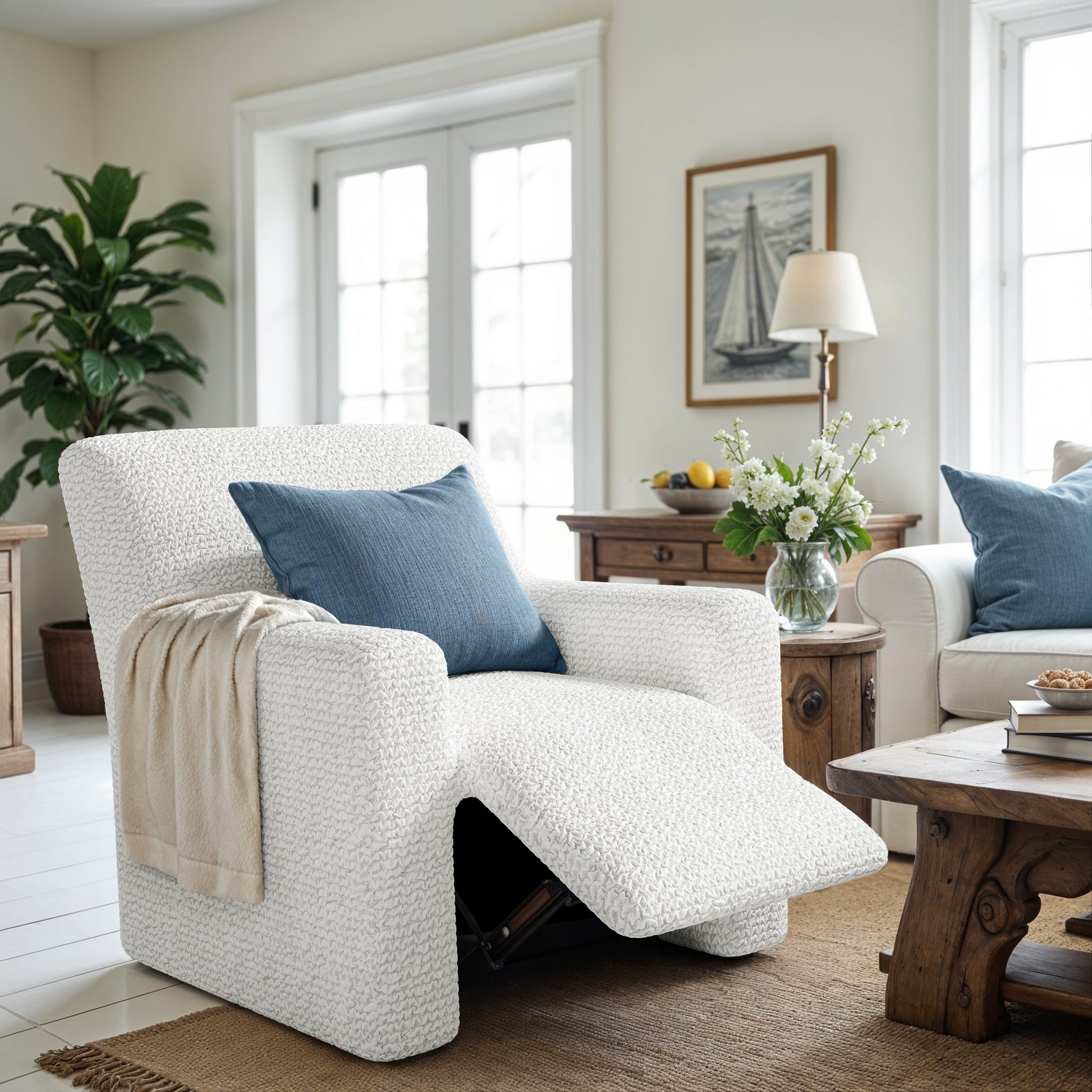 Crisp White Recliner Slipcover, Microfibra Collection