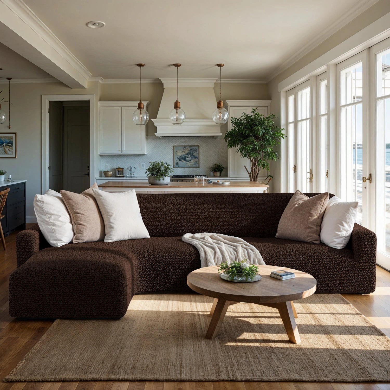 Dark Brown L-Shaped Sofa Slipcover (Left Chaise), Microfibra Collection