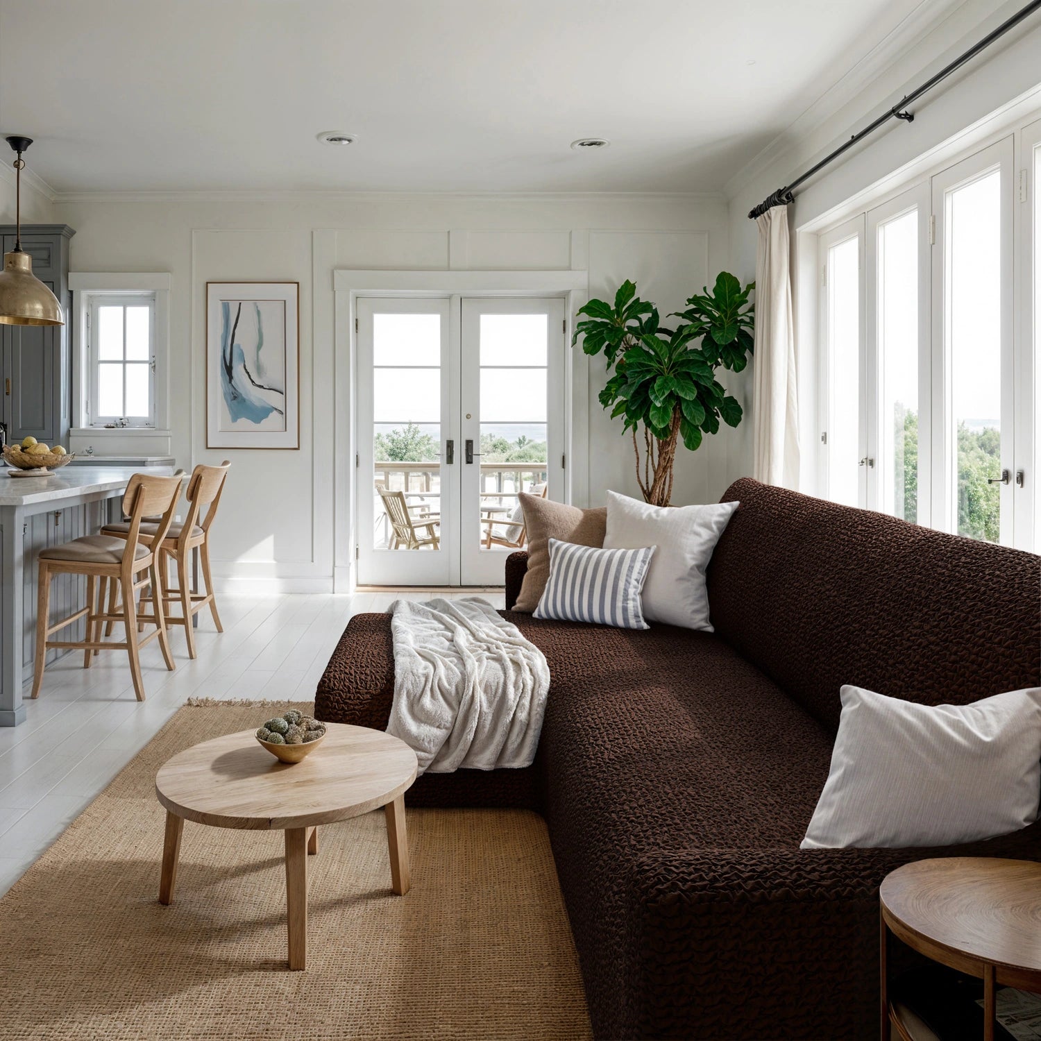 Dark Brown L-Shaped Sofa Slipcover (Left Chaise), Microfibra Collection