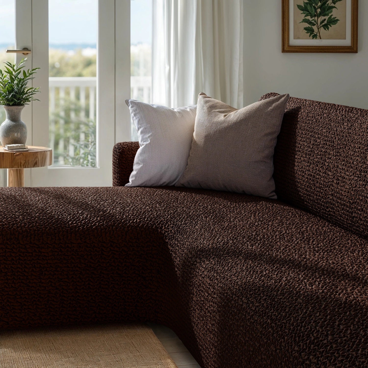 Dark Brown L-Shaped Sofa Slipcover (Left Chaise), Microfibra Collection