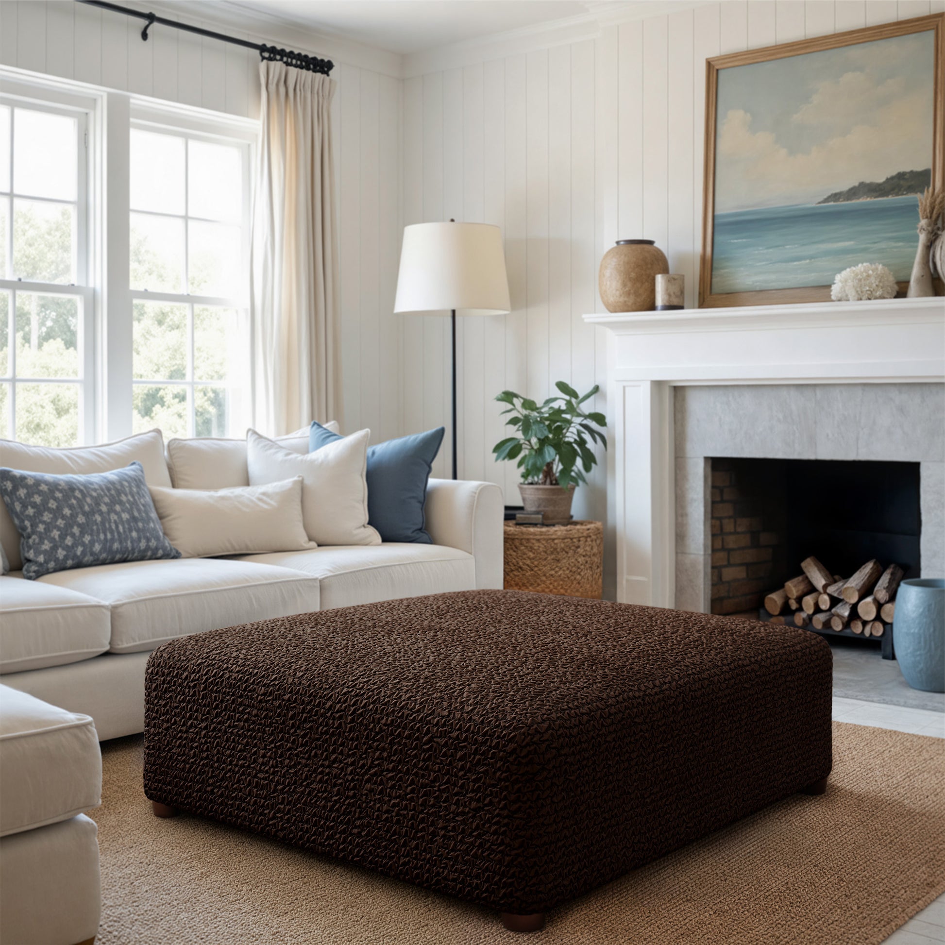 Dark Brown Ottoman Slipcover (Large), Microfibra Collection