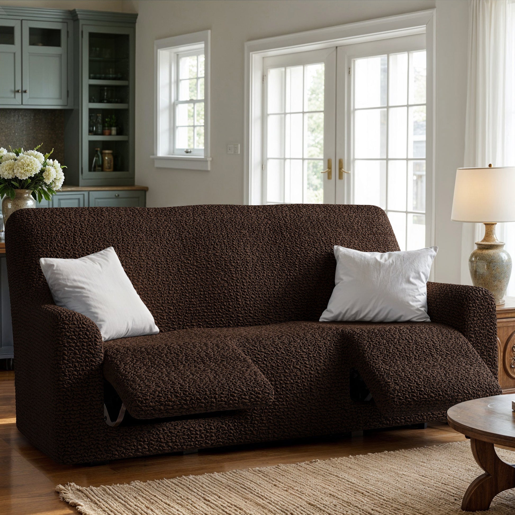 Dark Brown 3 Seater Recliner Slipcover, Microfibra Collection