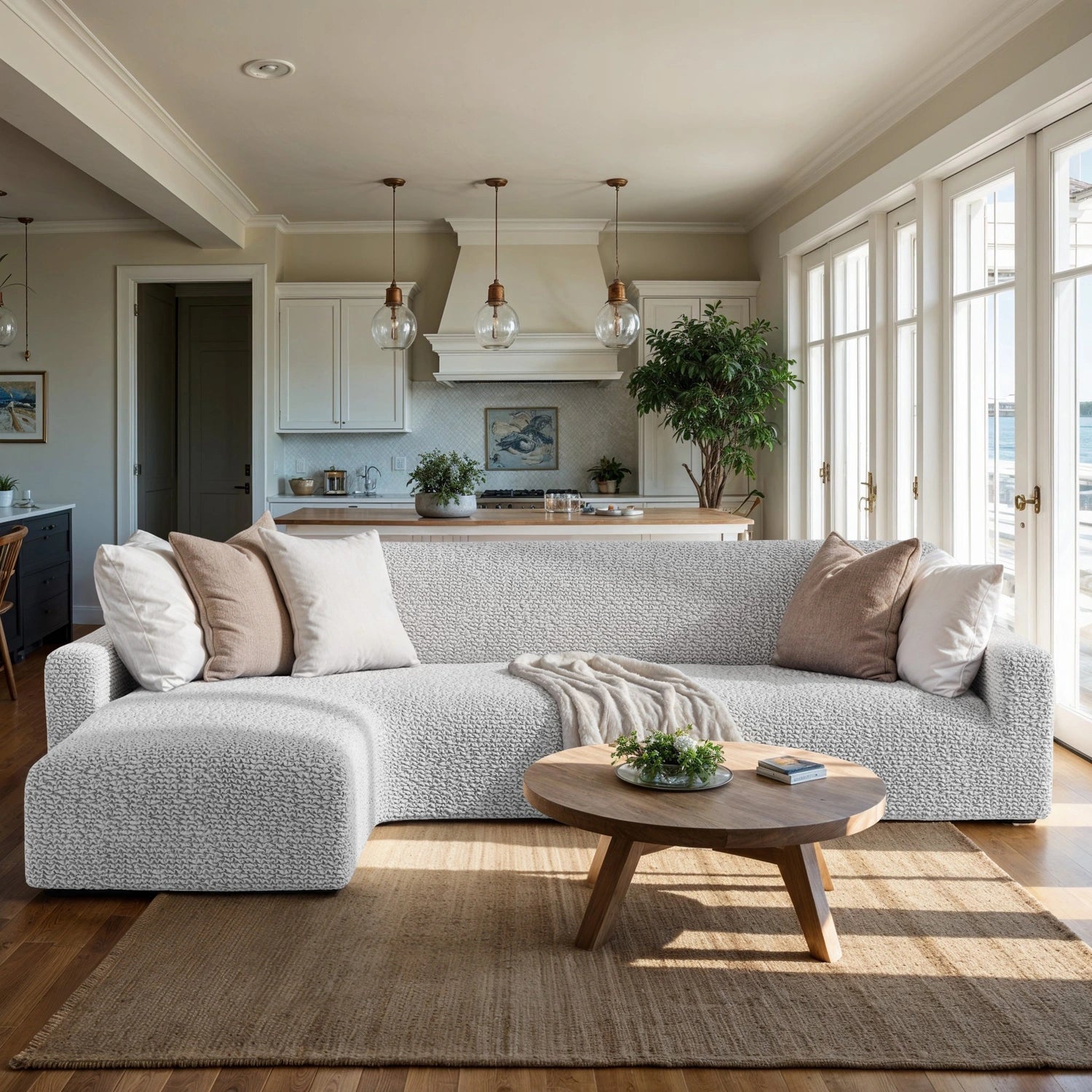 Light Grey L-Shaped Sofa Slipcover (Left Chaise), Microfibra Collection