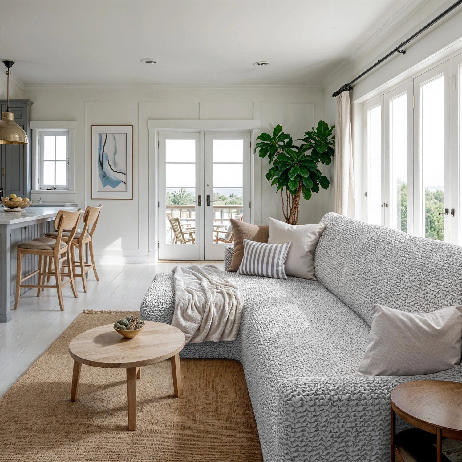 Light Grey L-Shaped Sofa Slipcover (Left Chaise), Microfibra Collection