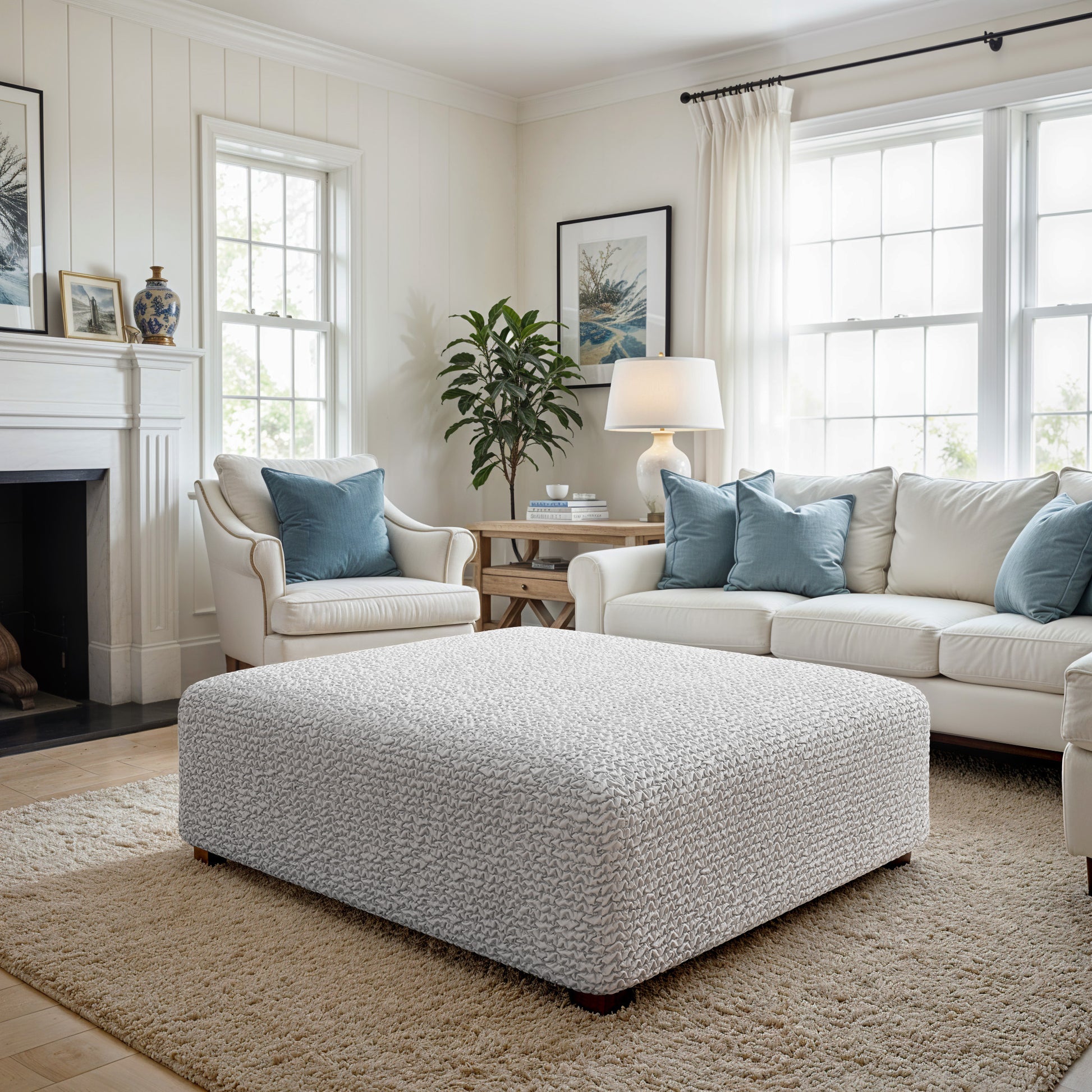 Light Grey Ottoman Slipcover (Large), Microfibra Collection